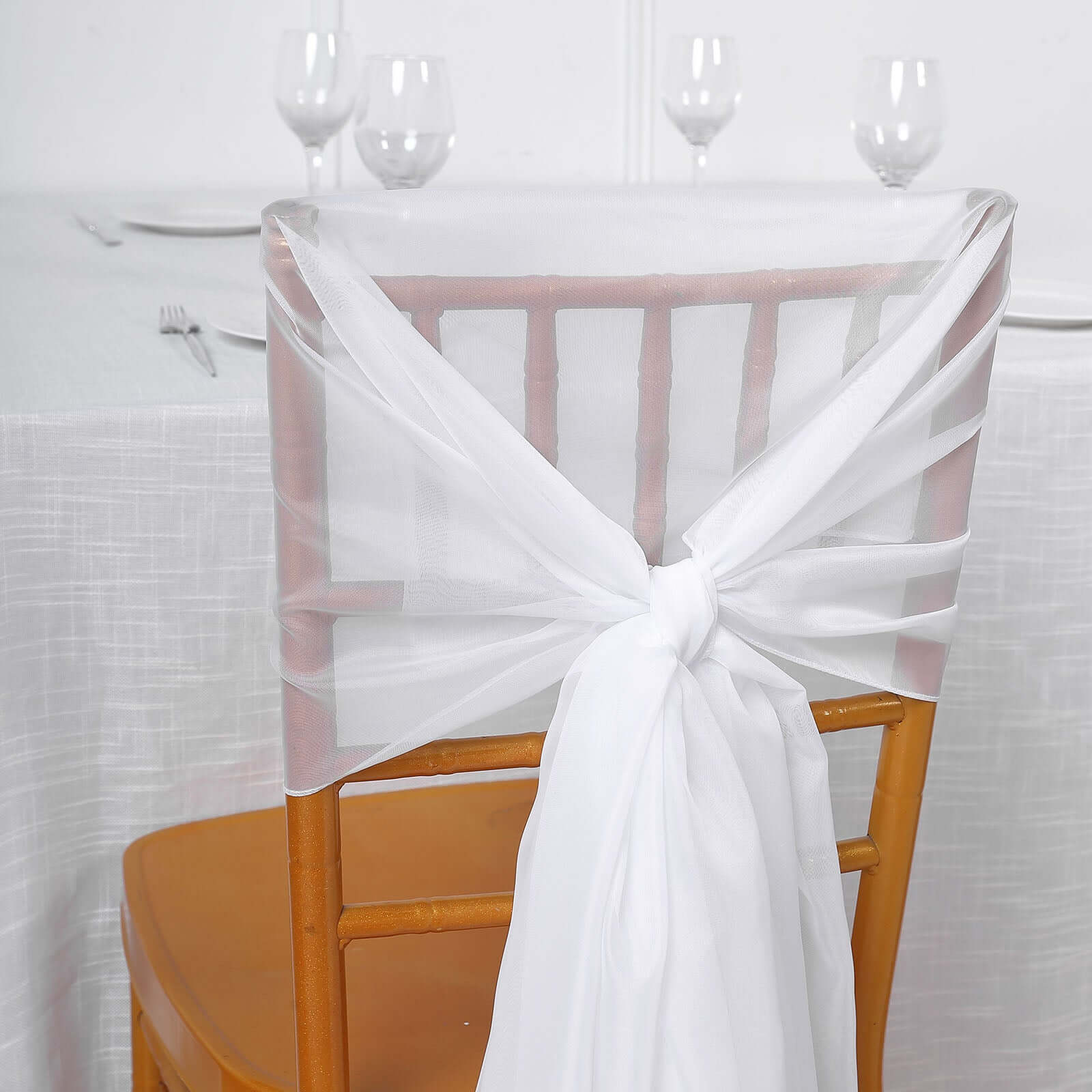 5 Pack Chiffon Chair Sashes 22"x78" White - Sheer Sophisticated Designer Chair Bows for Chic DIY Chair Styling - Image 5