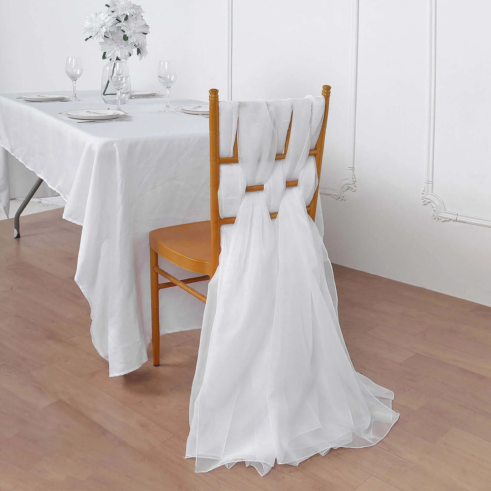 5 Pack Chiffon Chair Sashes 22"x78" White - Sheer Sophisticated Designer Chair Bows for Chic DIY Chair Styling - Image 6
