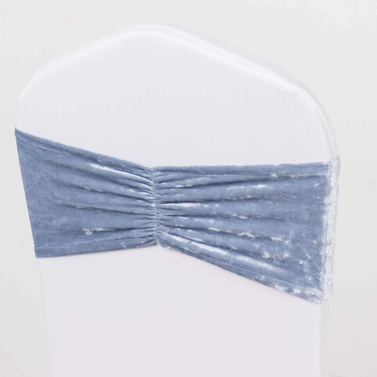 5 Pack Premium Crushed Velvet Chair Sashes Dusty Blue, Ruffle Style Textured Decorative Chair Bands - Image 11