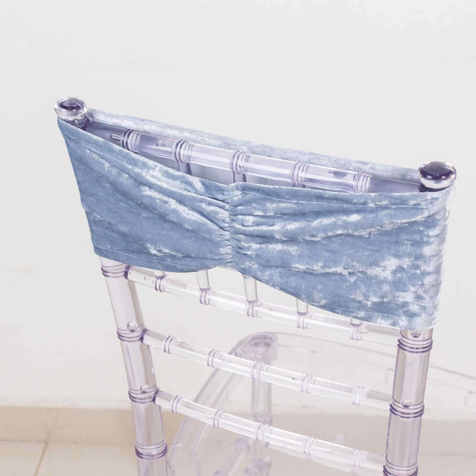 5 Pack Premium Crushed Velvet Chair Sashes Dusty Blue, Ruffle Style Textured Decorative Chair Bands - Image 7