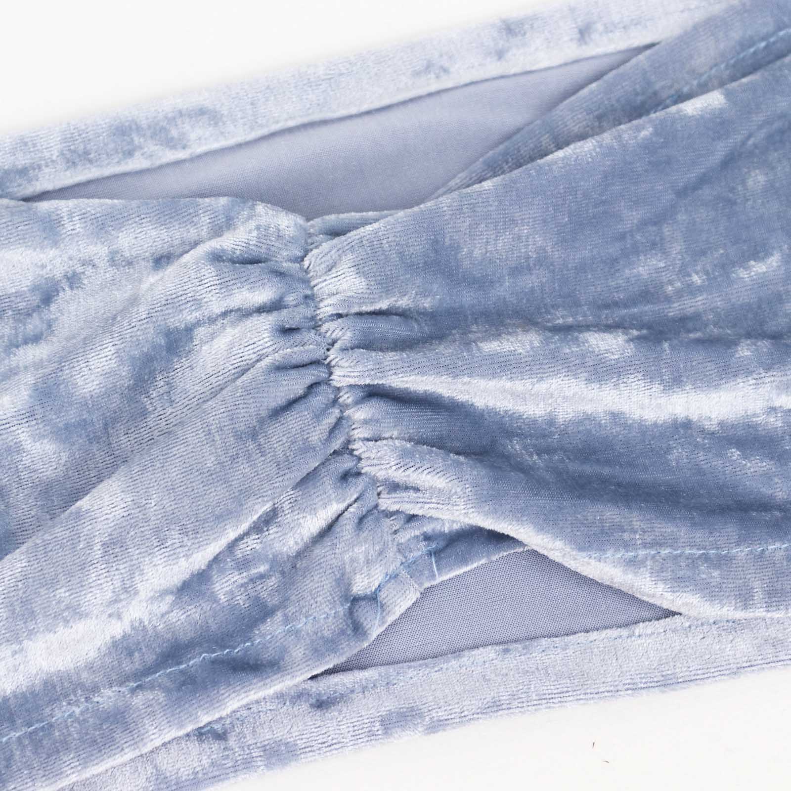 5 Pack Premium Crushed Velvet Chair Sashes Dusty Blue, Ruffle Style Textured Decorative Chair Bands - Image 9