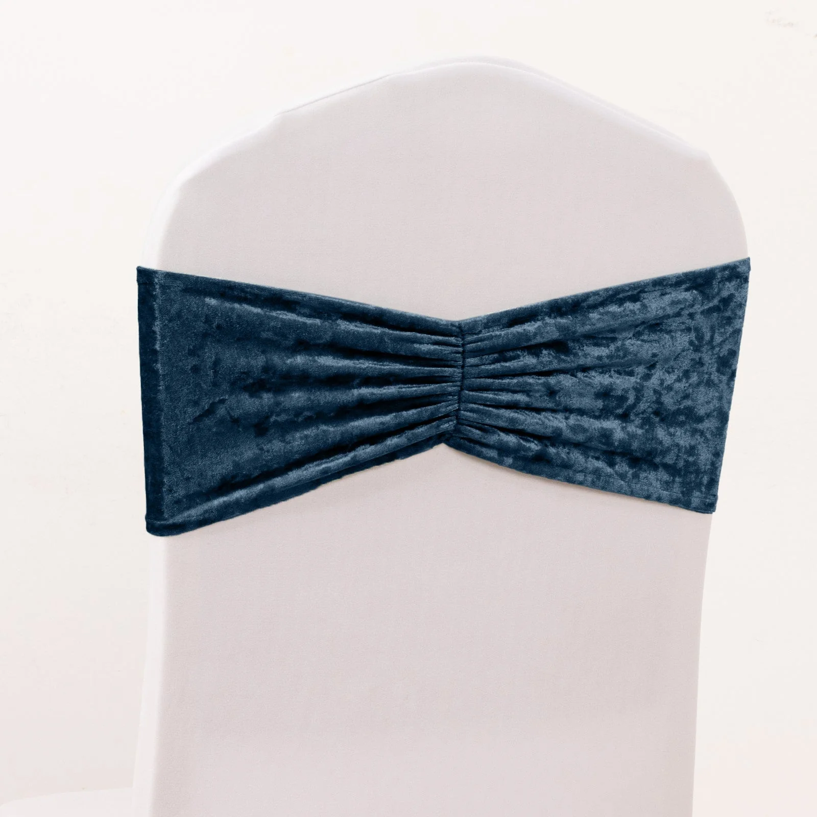 5 Pack Premium Crushed Velvet Chair Sashes Navy Blue, Ruffle Style Textured Decorative Chair Bands