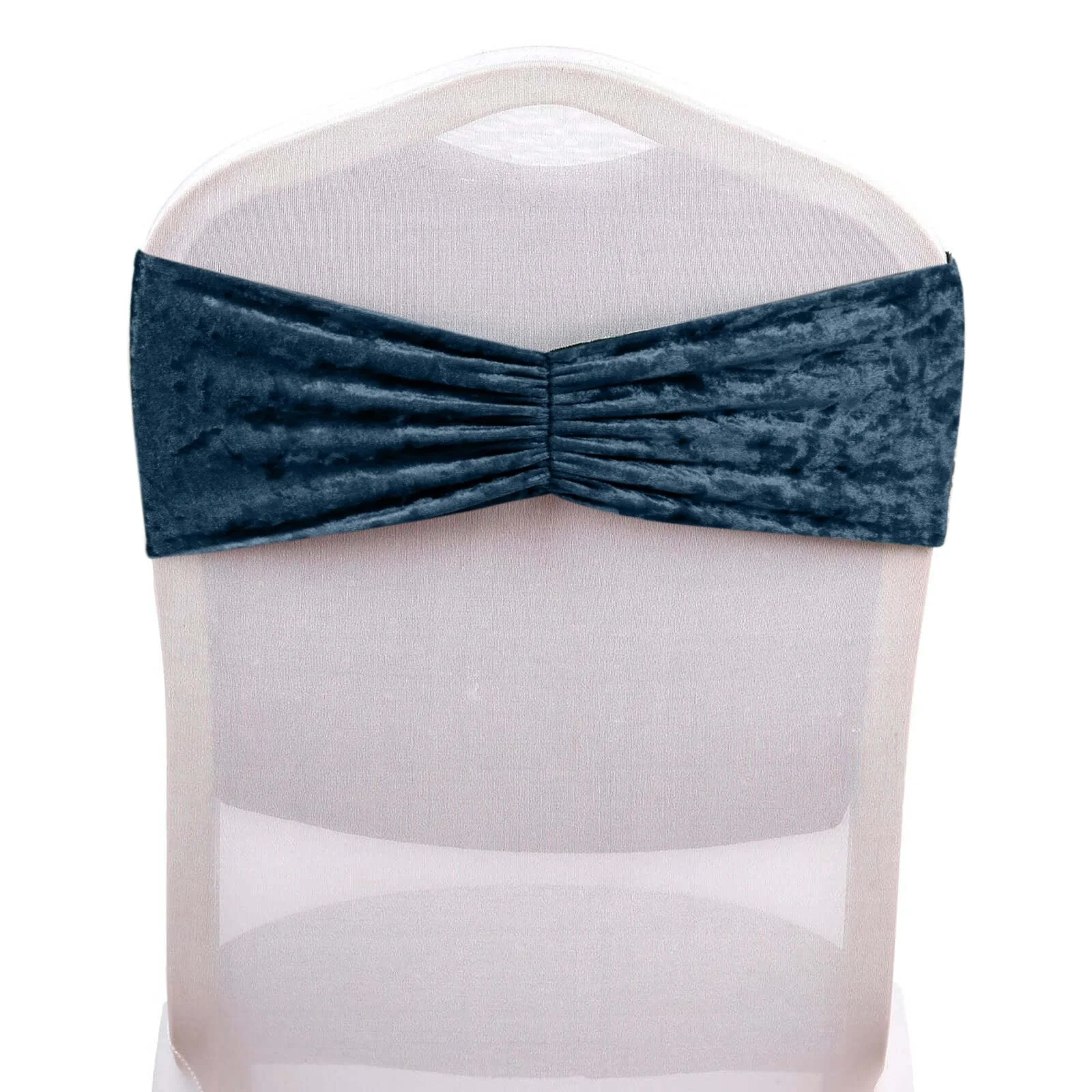 5 Pack Premium Crushed Velvet Chair Sashes Navy Blue, Ruffle Style Textured Decorative Chair Bands - Image 10