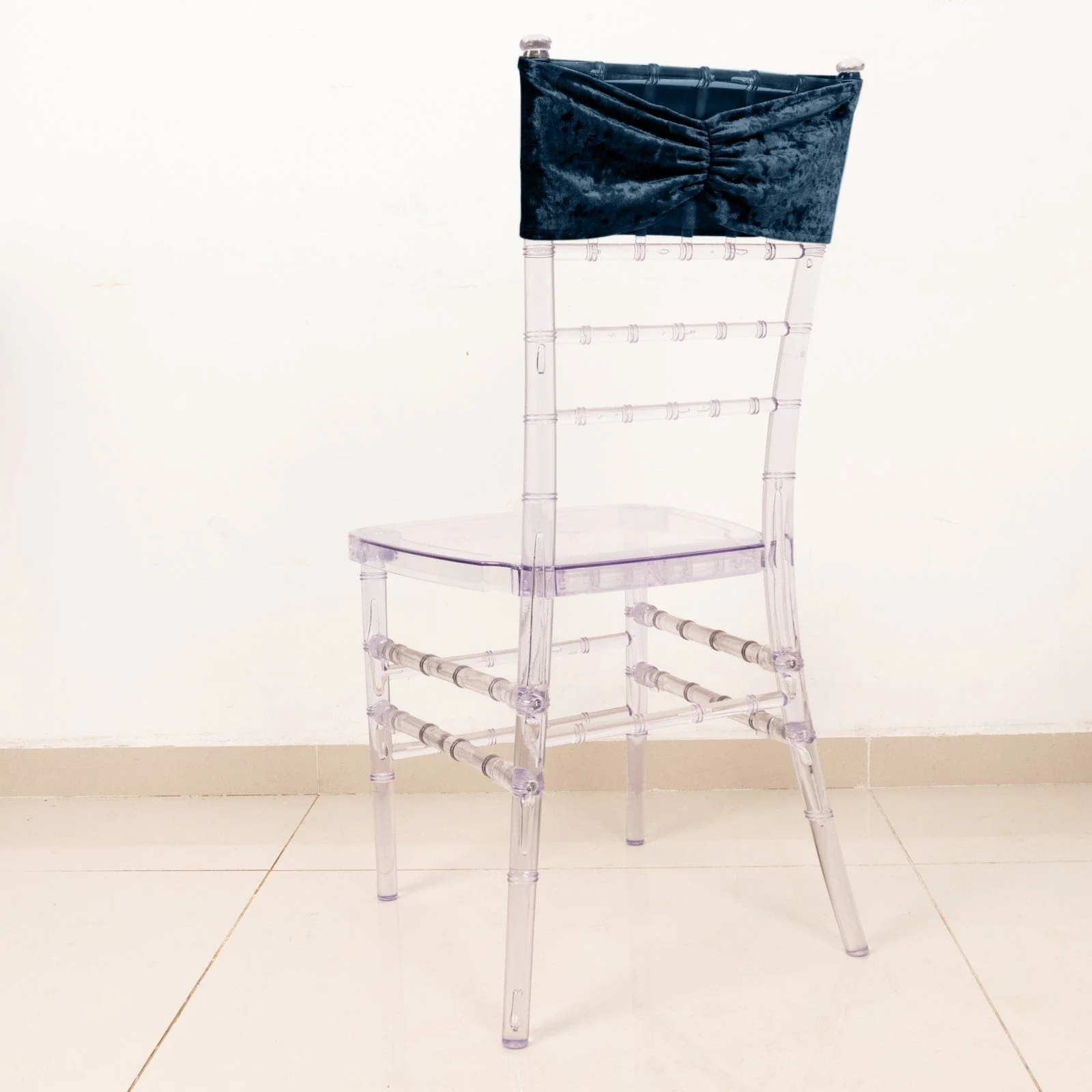 5 Pack Premium Crushed Velvet Chair Sashes Navy Blue, Ruffle Style Textured Decorative Chair Bands - Image 11