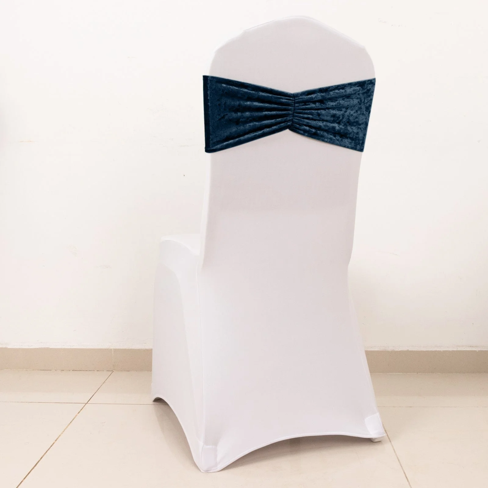 5 Pack Premium Crushed Velvet Chair Sashes Navy Blue, Ruffle Style Textured Decorative Chair Bands - Image 7