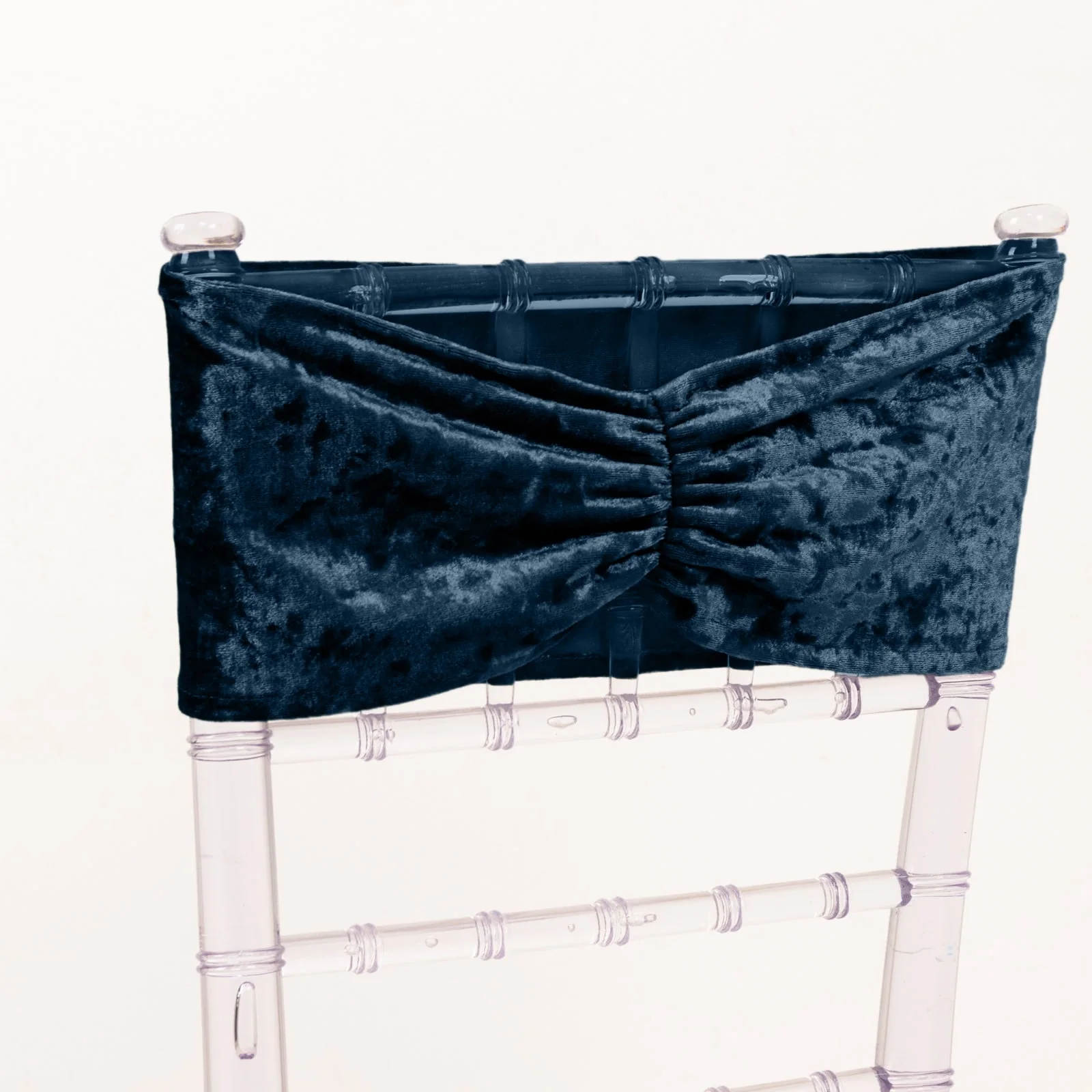5 Pack Premium Crushed Velvet Chair Sashes Navy Blue, Ruffle Style Textured Decorative Chair Bands - Image 8