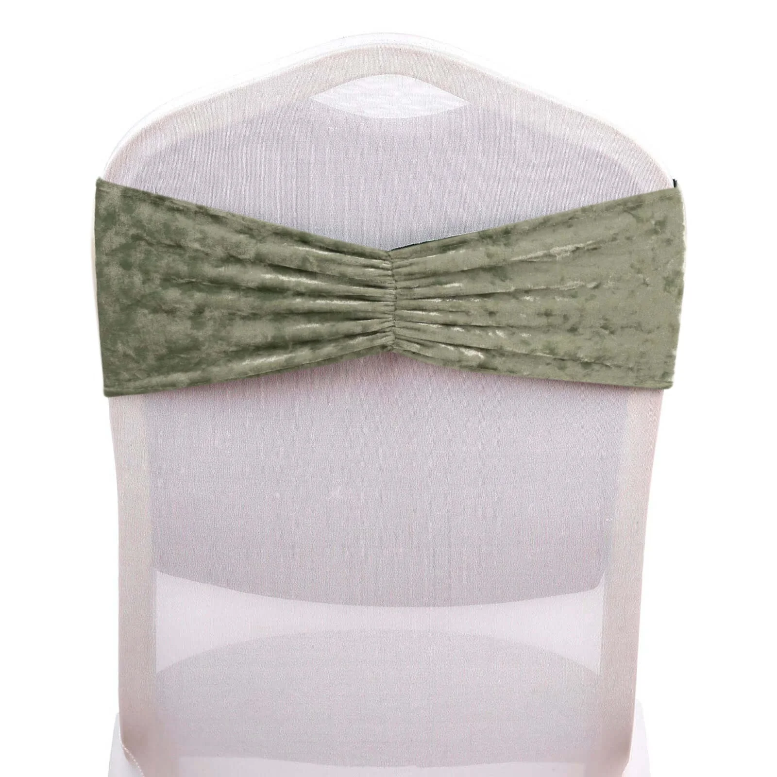 5 Pack Premium Crushed Velvet Chair Sashes Sage Green, Ruffle Style Textured Decorative Chair Bands - Image 10