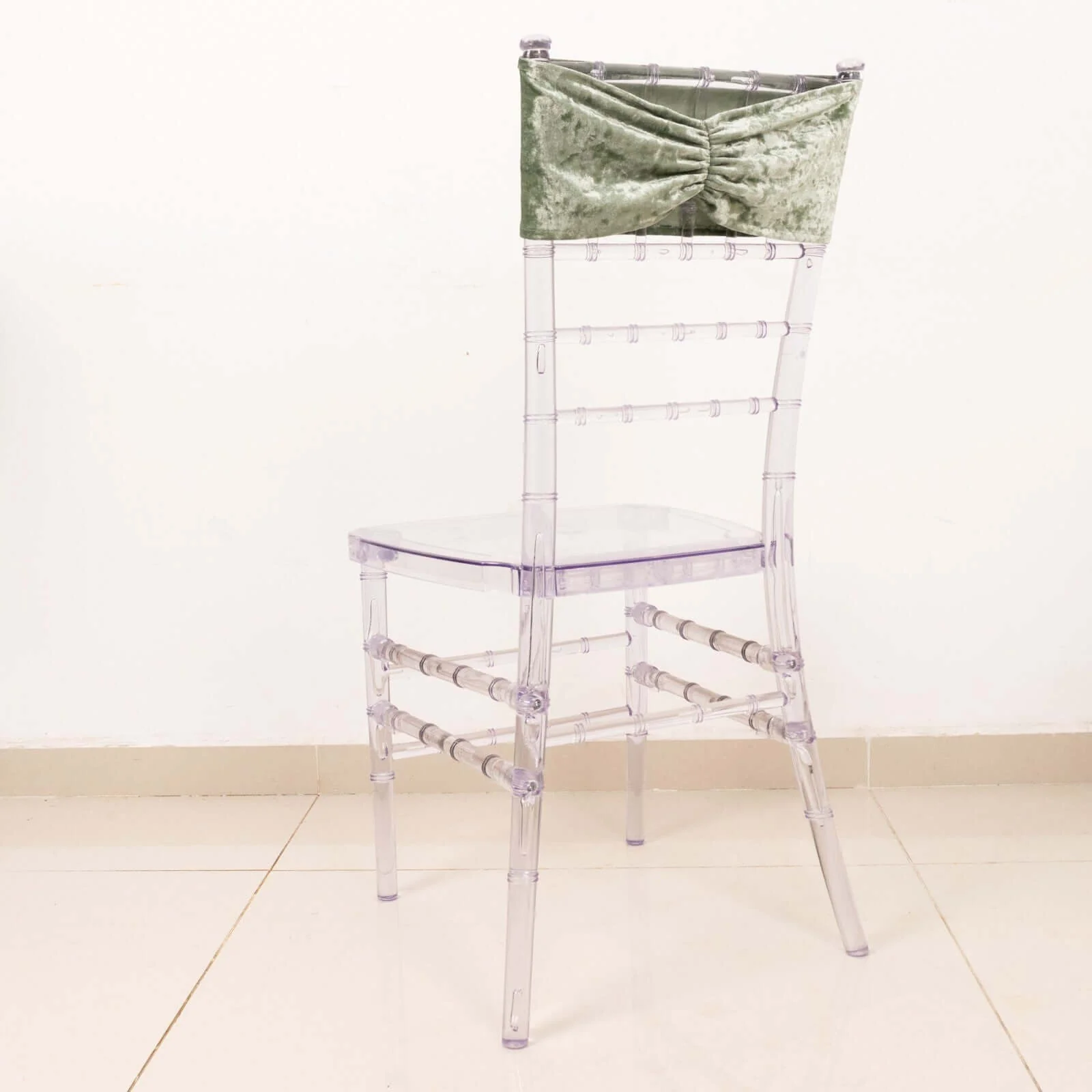 5 Pack Premium Crushed Velvet Chair Sashes Sage Green, Ruffle Style Textured Decorative Chair Bands - Image 7