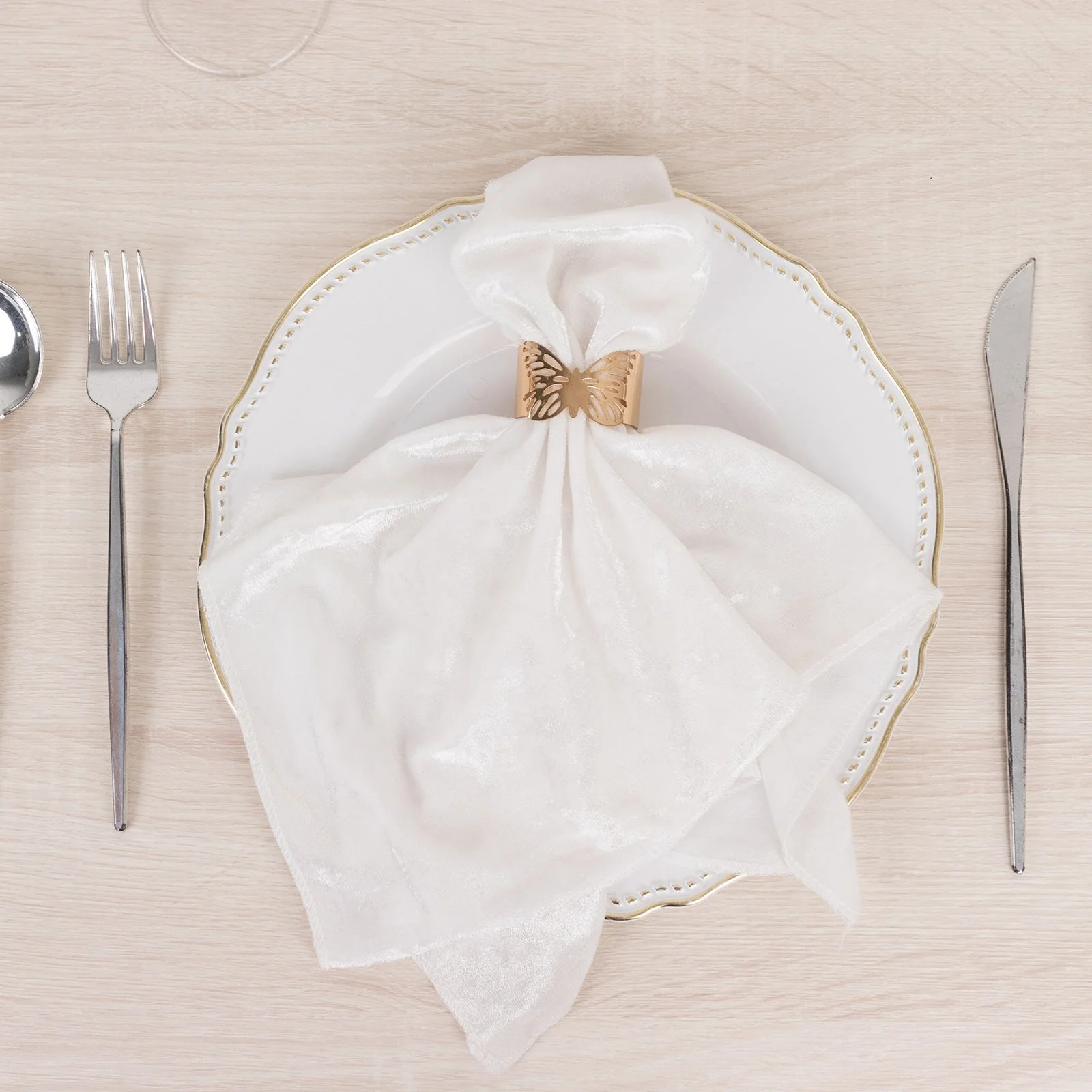 5 Pack Premium Crushed Velvet Napkins 20"x20" White - Exquisite Lustrous Cloth Napkins for Chic Table Settings