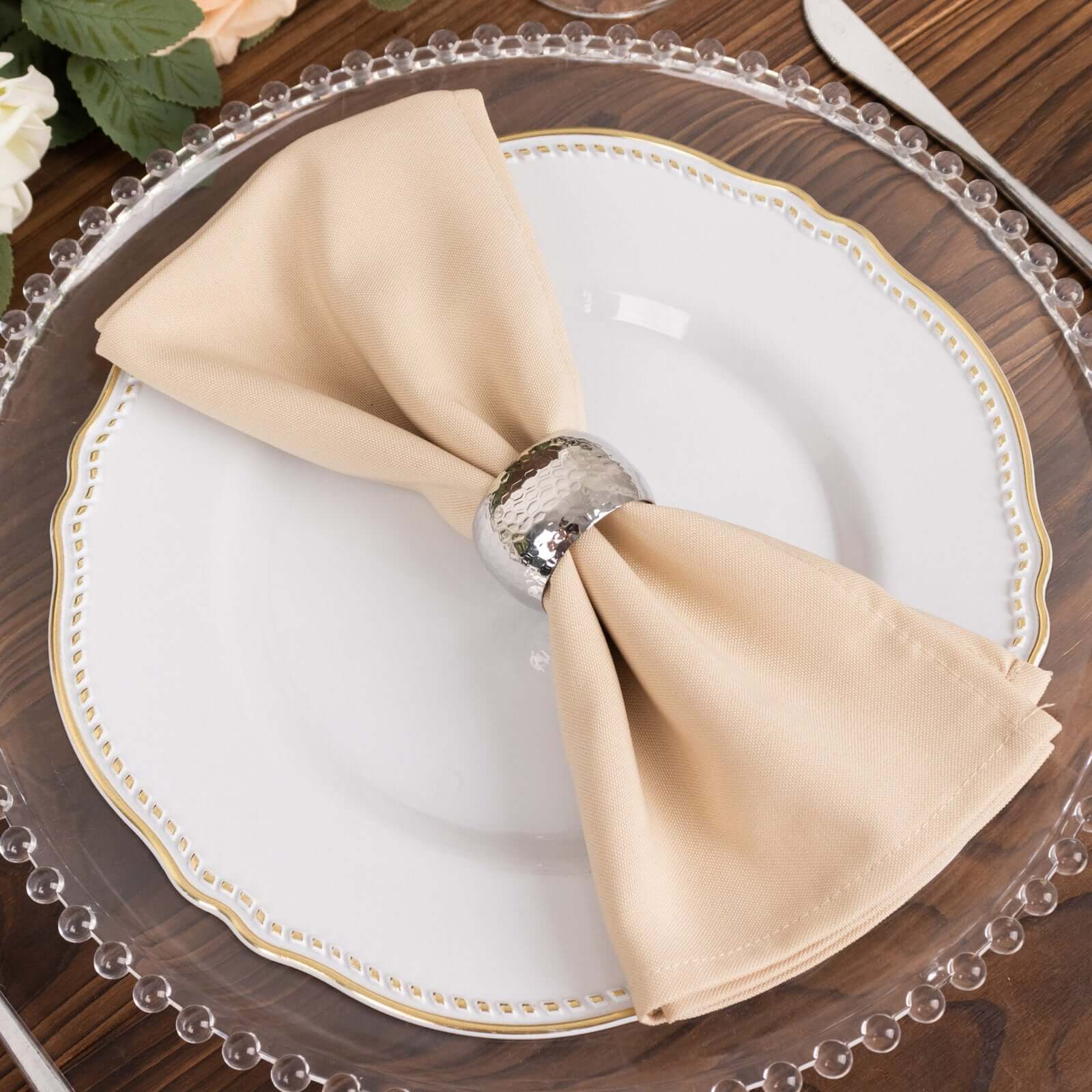 5 Pack Commercial Grade Polyester Napkins 20"x20" Beige - 220GSM Stain & Wrinkle Resistant Cloth Napkins - Image 2
