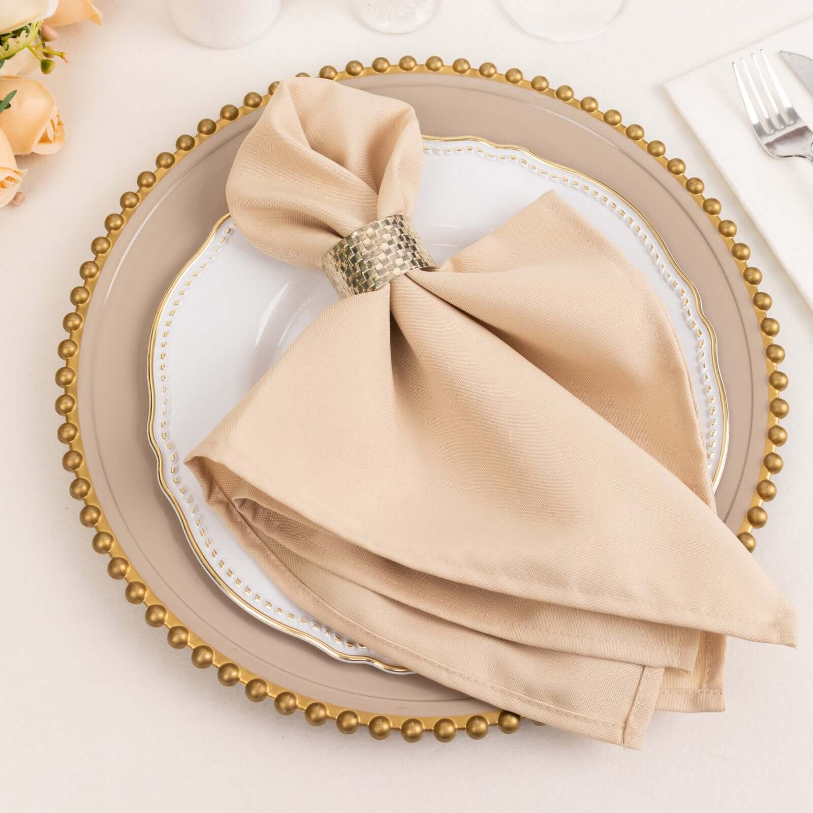 5 Pack Commercial Grade Polyester Napkins 20"x20" Beige - 220GSM Stain & Wrinkle Resistant Cloth Napkins - Image 5