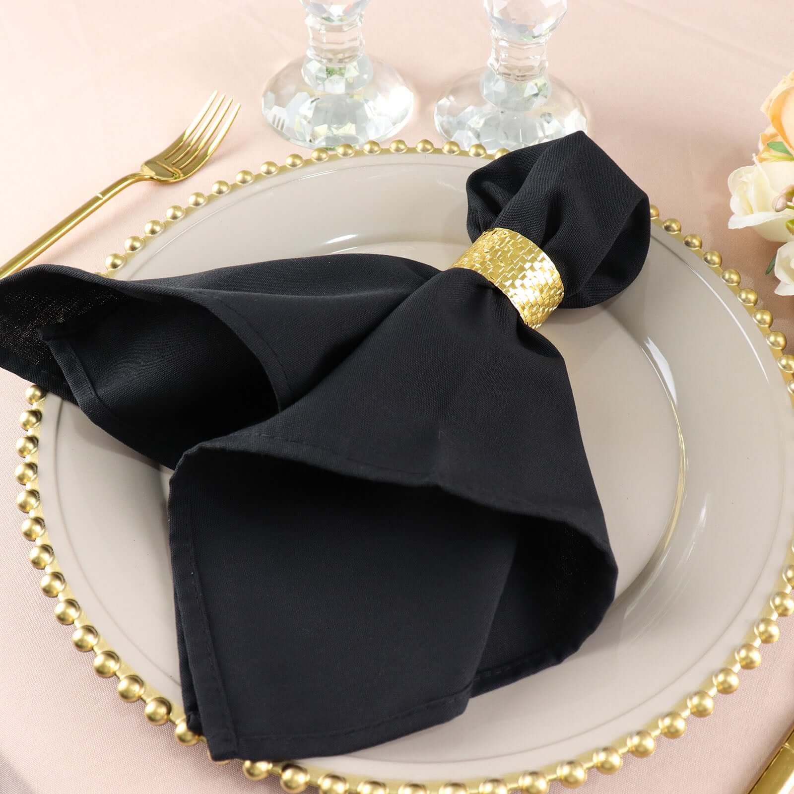 5 Pack Commercial Grade Polyester Napkins 20"x20" Black - 220GSM Stain and Wrinkle Resistant Cloth Napkins for Weddings, Parties & Events - Image 7