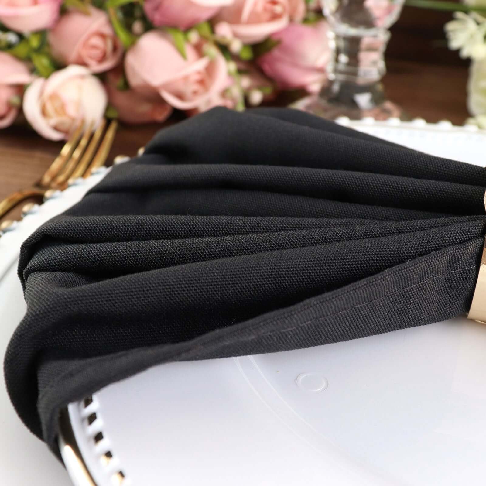 5 Pack Commercial Grade Polyester Napkins 20"x20" Black - 220GSM Stain and Wrinkle Resistant Cloth Napkins for Weddings, Parties & Events - Image 8