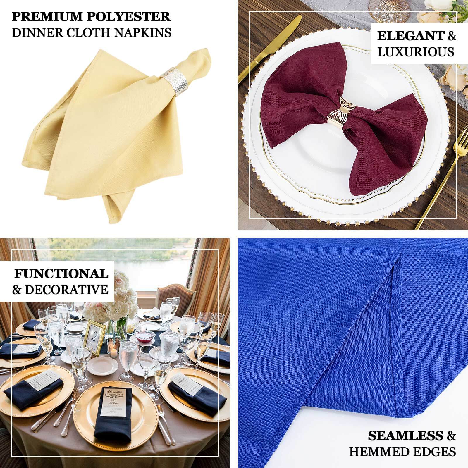 5 Pack Commercial Grade Polyester Napkins 20"x20" Burgundy - 220GSM Stain & Wrinkle Resistant Cloth Napkins - Image 4