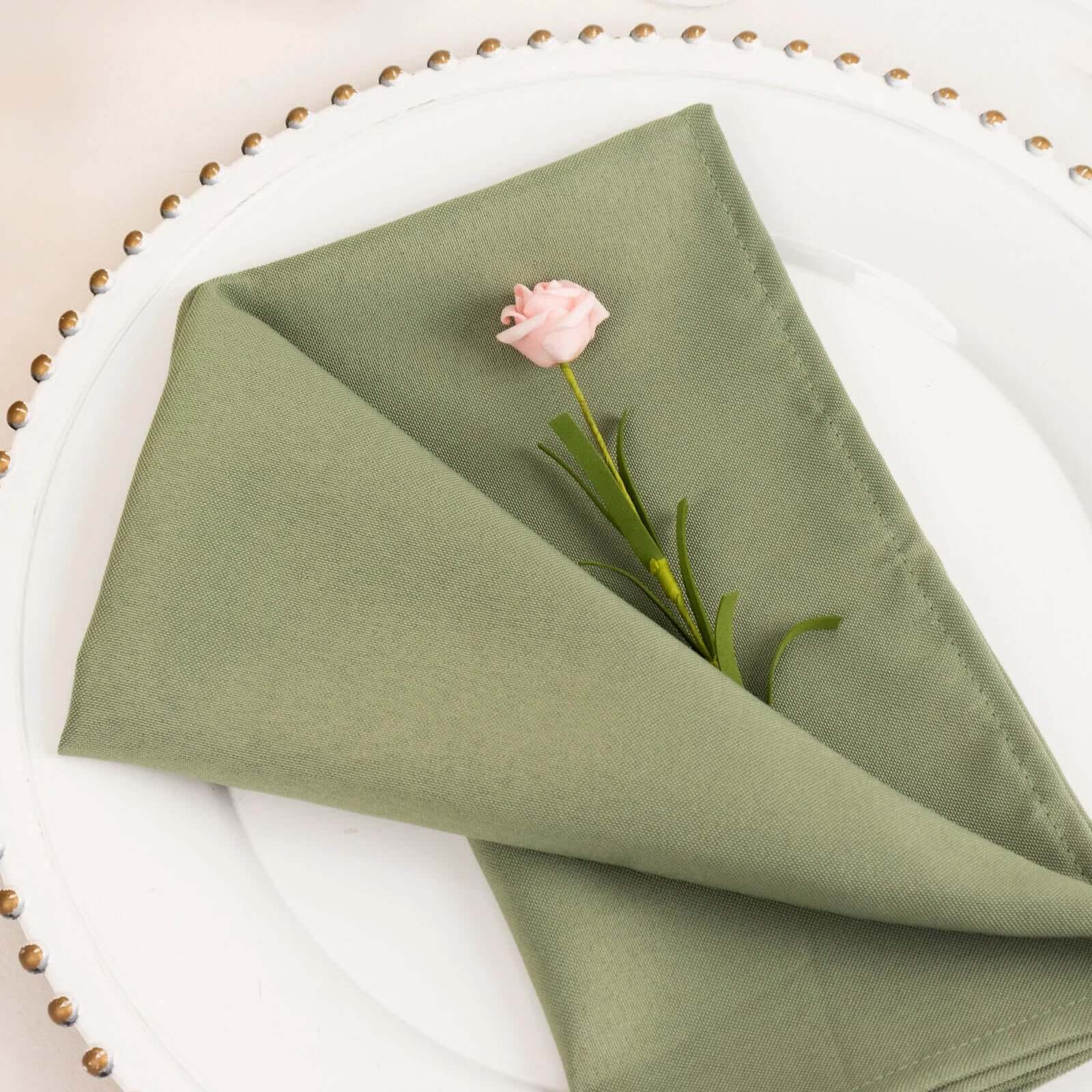 5 Pack Commercial Grade Polyester Napkins 20"x20" Dusty Sage Green - 220GSM Stain & Wrinkle Resistant Cloth Napkins