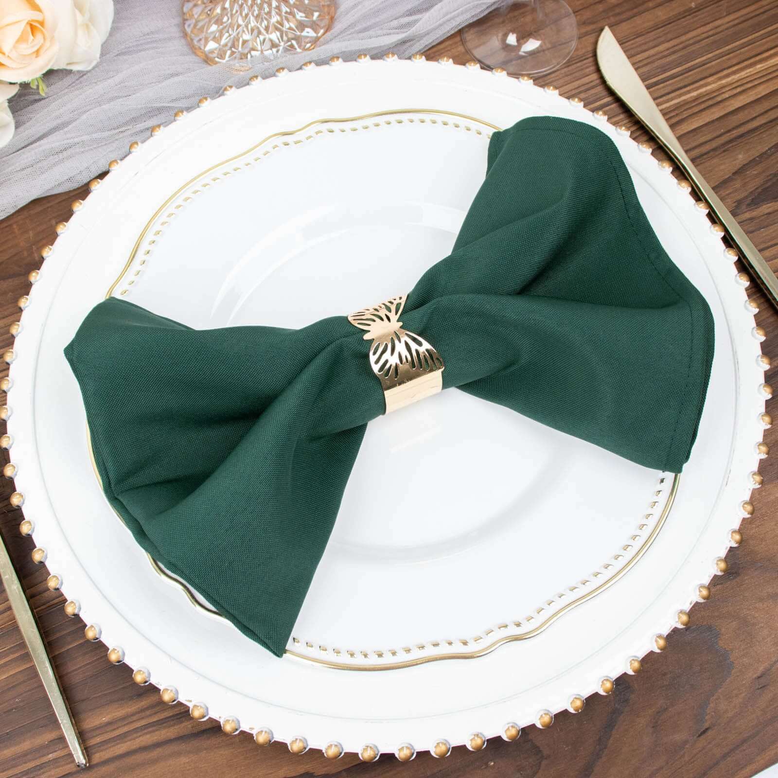 5 Pack Commercial Grade Polyester Napkins 20"x20" Hunter Emerald Green - 220GSM Stain & Wrinkle Resistant Cloth Napkins - Image 4
