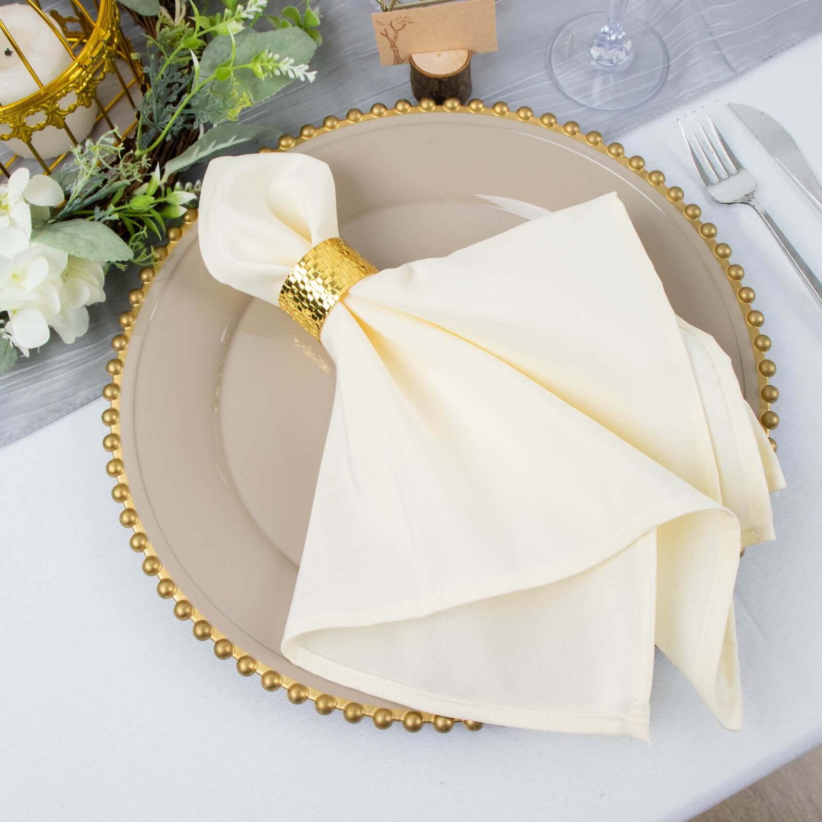 5 Pack Commercial Grade Polyester Napkins 20"x20" Ivory - 220GSM Stain & Wrinkle Resistant Cloth Napkins - Image 6