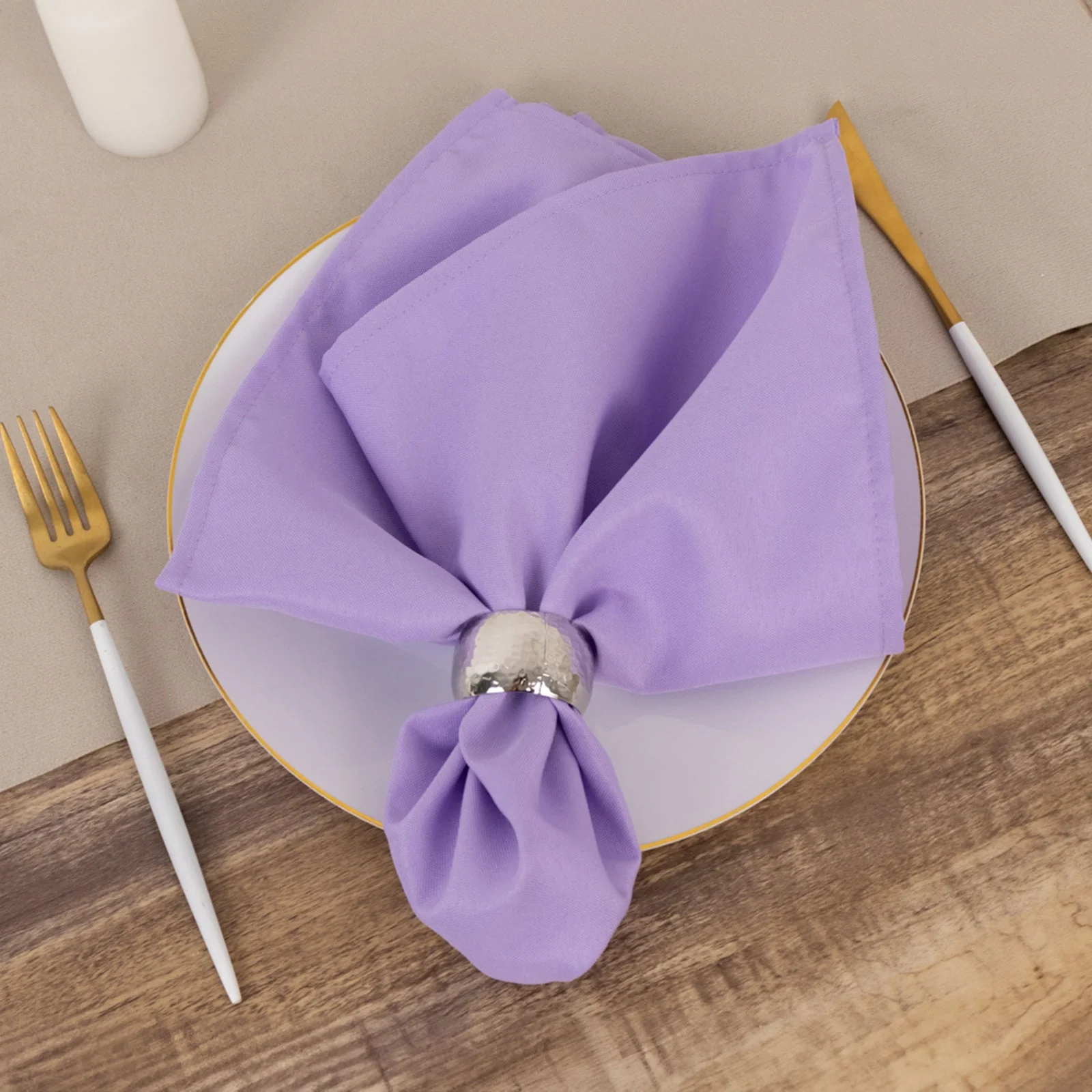 5 Pack Commercial Grade Polyester Napkins 20"x20" Lavender Lilac - 220GSM Stain & Wrinkle Resistant Cloth Napkins - Image 3