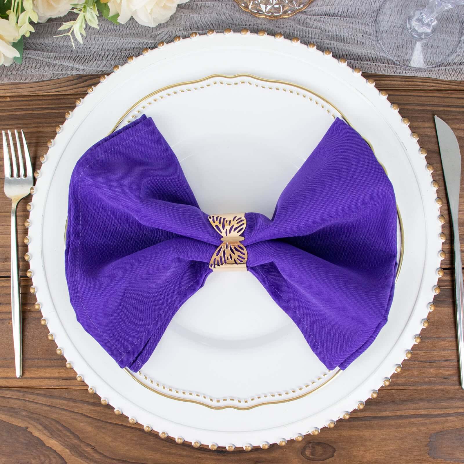 5 Pack Commercial Grade Polyester Napkins 20"x20" Purple - 220GSM Stain & Wrinkle Resistant Cloth Napkins - Image 2