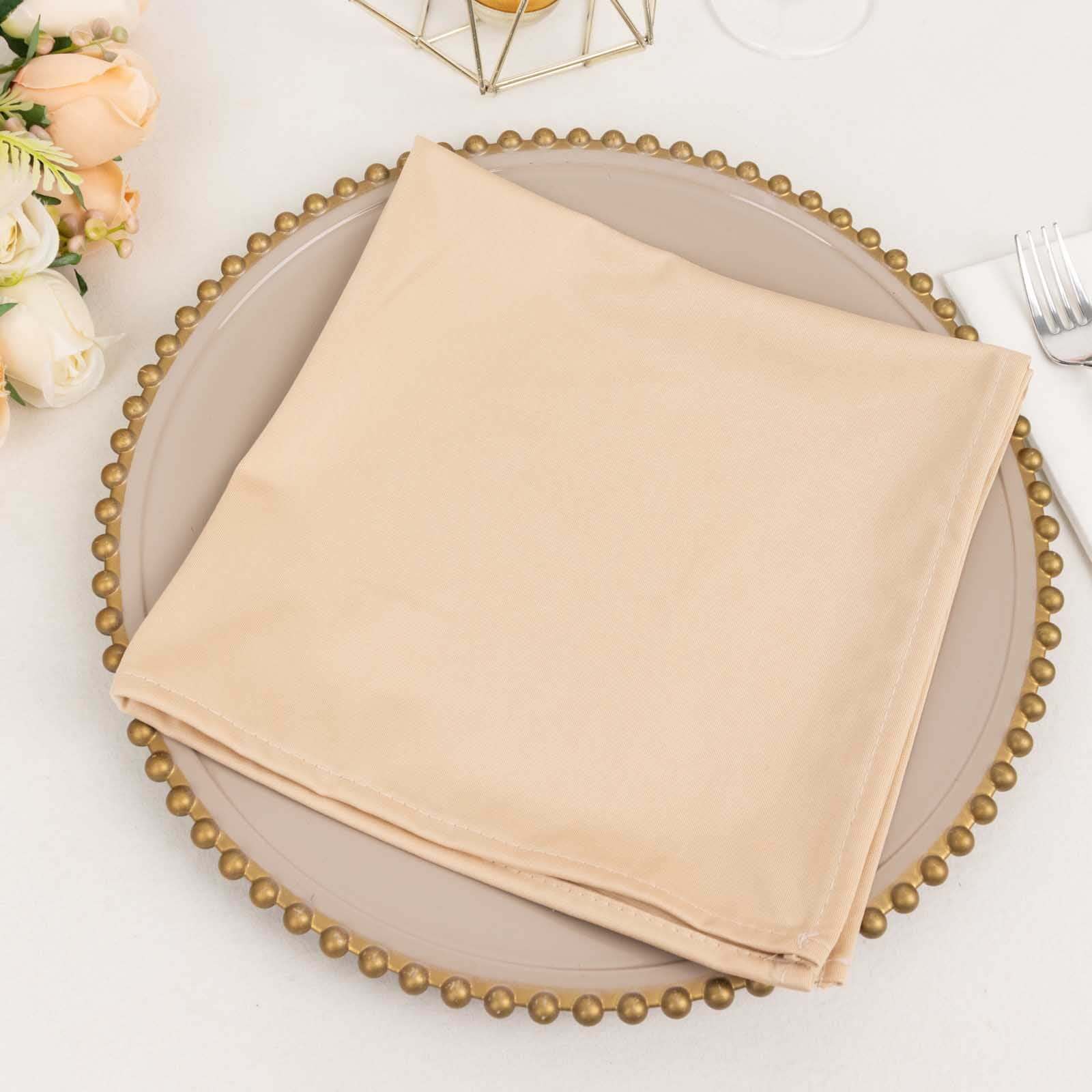 5 Pack Scuba Napkins 20"x20" Beige - Wrinkle-Free & Reusable Cloth Napkins - Image 2