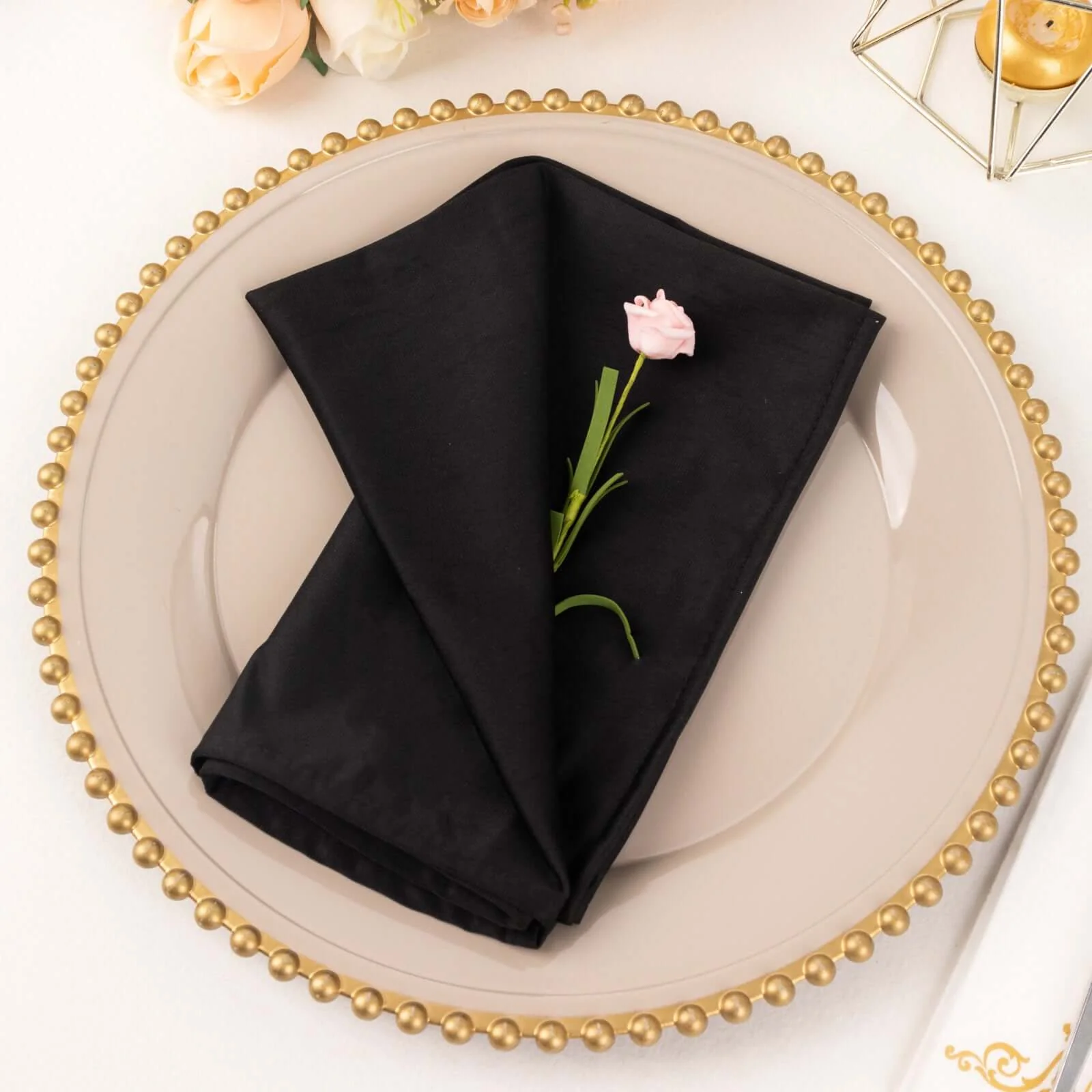 5 Pack Scuba Napkins 20"x20" Black - Wrinkle-Free Reusable Cloth Napkins for Weddings & Events - Image 6