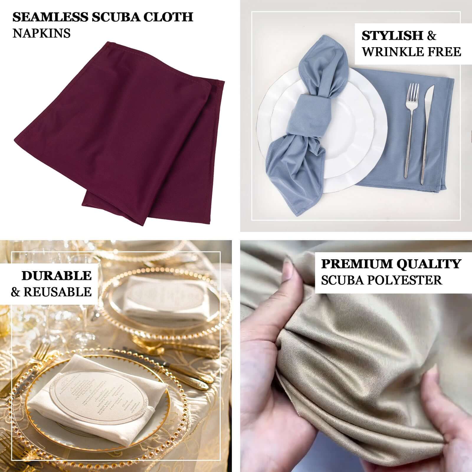 5 Pack Scuba Napkins 20"x20" Burgundy - Wrinkle-Free & Reusable Cloth Napkins - Image 4