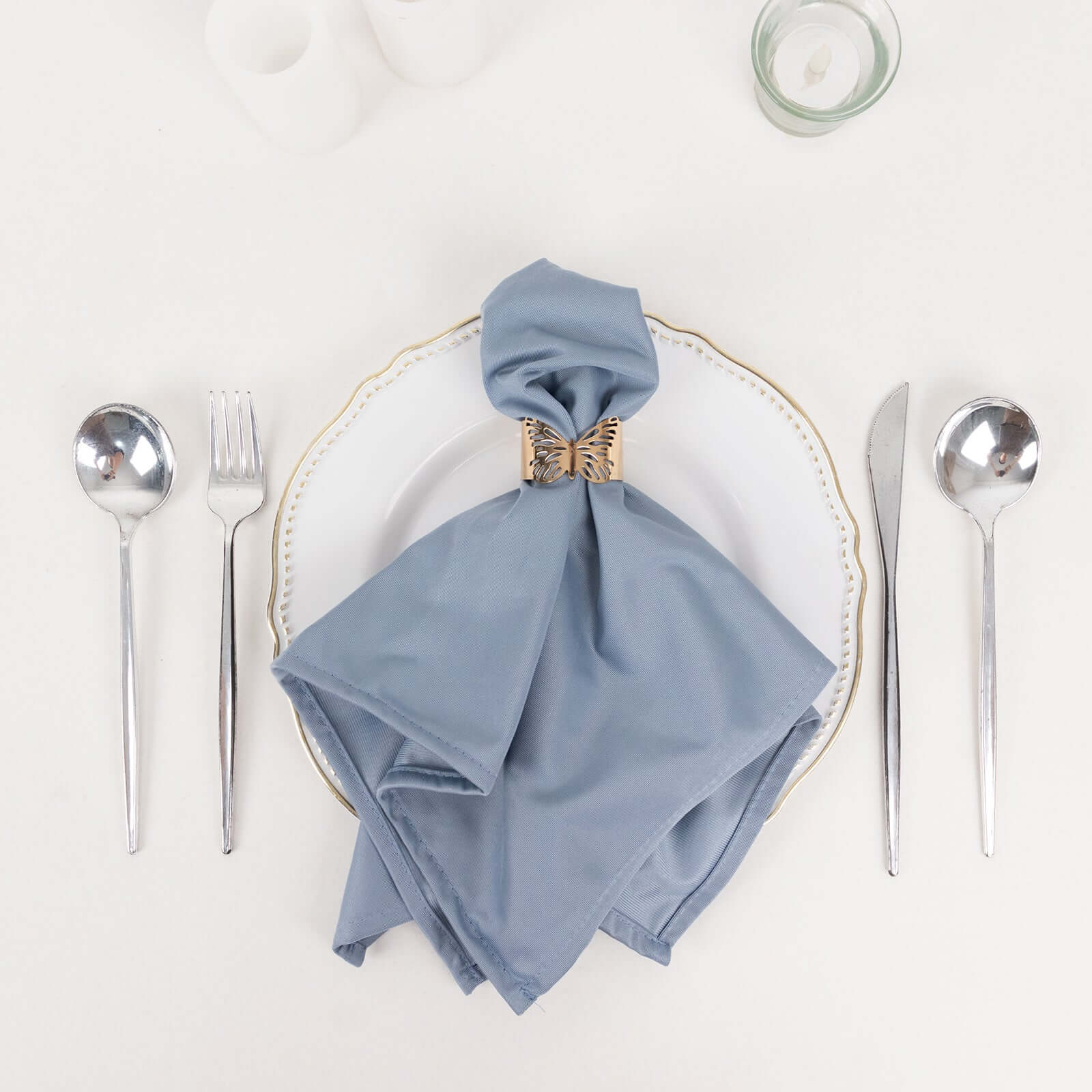 5 Pack Scuba Napkins 20"x20" Dusty Blue - Wrinkle-Free & Reusable Cloth Napkins - Image 8