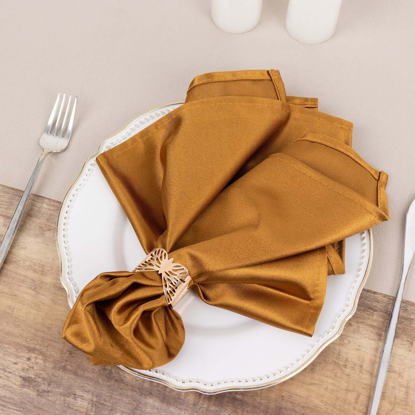 5 Pack Scuba Napkins 20"x20" Shimmer Gold - Lustrous Dinner Napkins for Weddings, Parties & Events