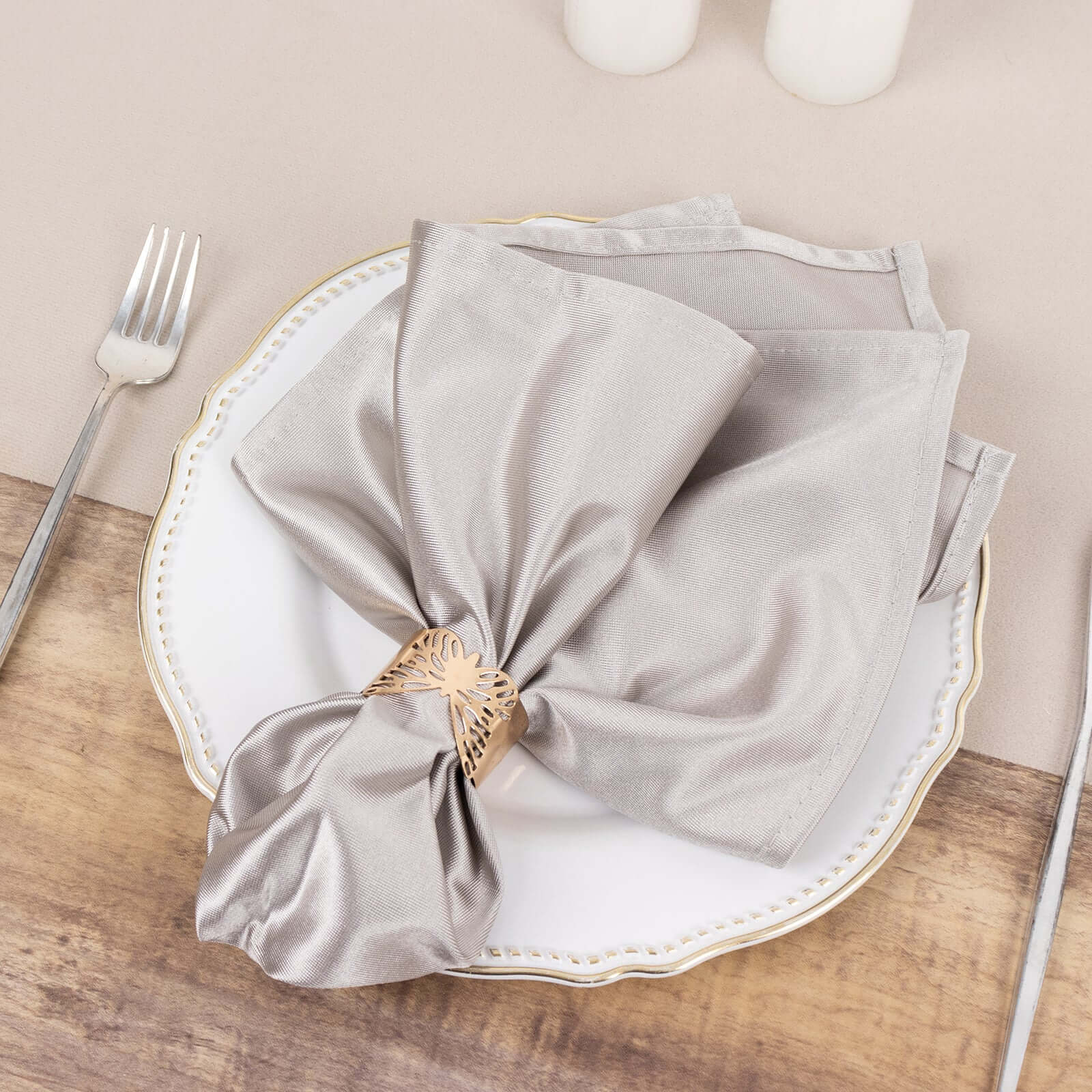 5 Pack Scuba Napkins 20"x20" Shimmer Silver - Lustrous Dinner Napkins