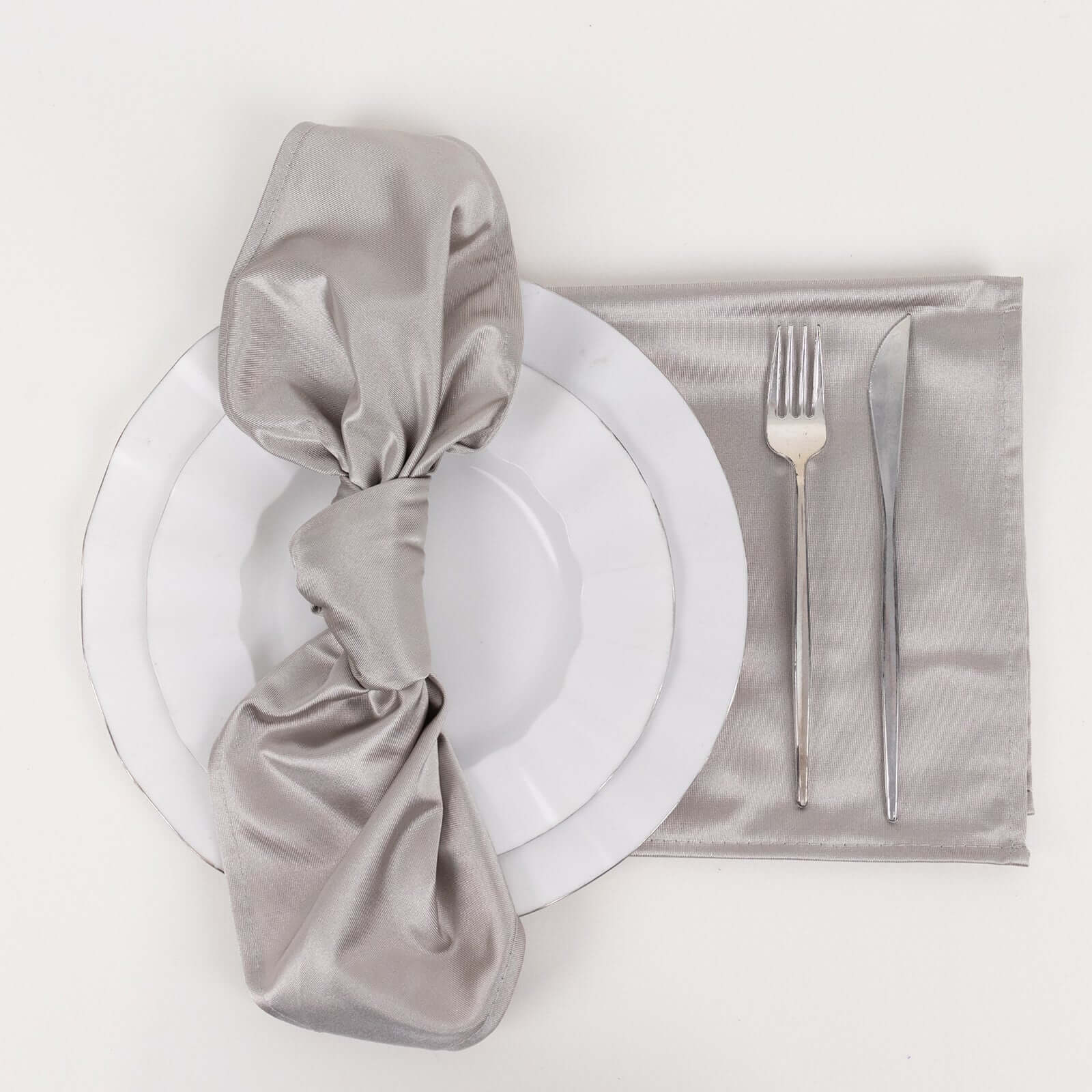 5 Pack Scuba Napkins 20"x20" Shimmer Silver - Lustrous Dinner Napkins - Image 3