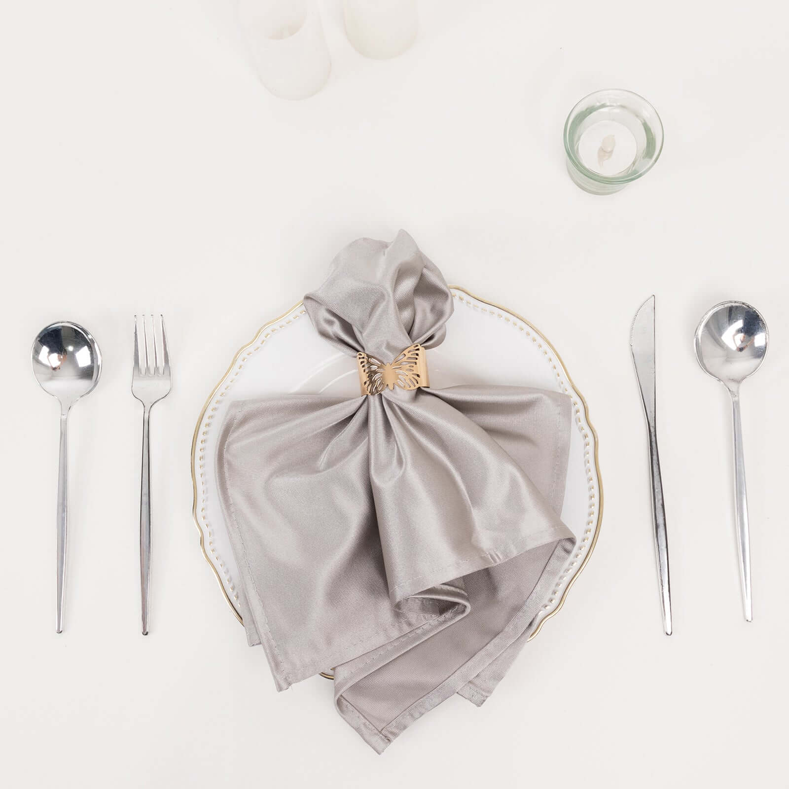 5 Pack Scuba Napkins 20"x20" Shimmer Silver - Lustrous Dinner Napkins - Image 4