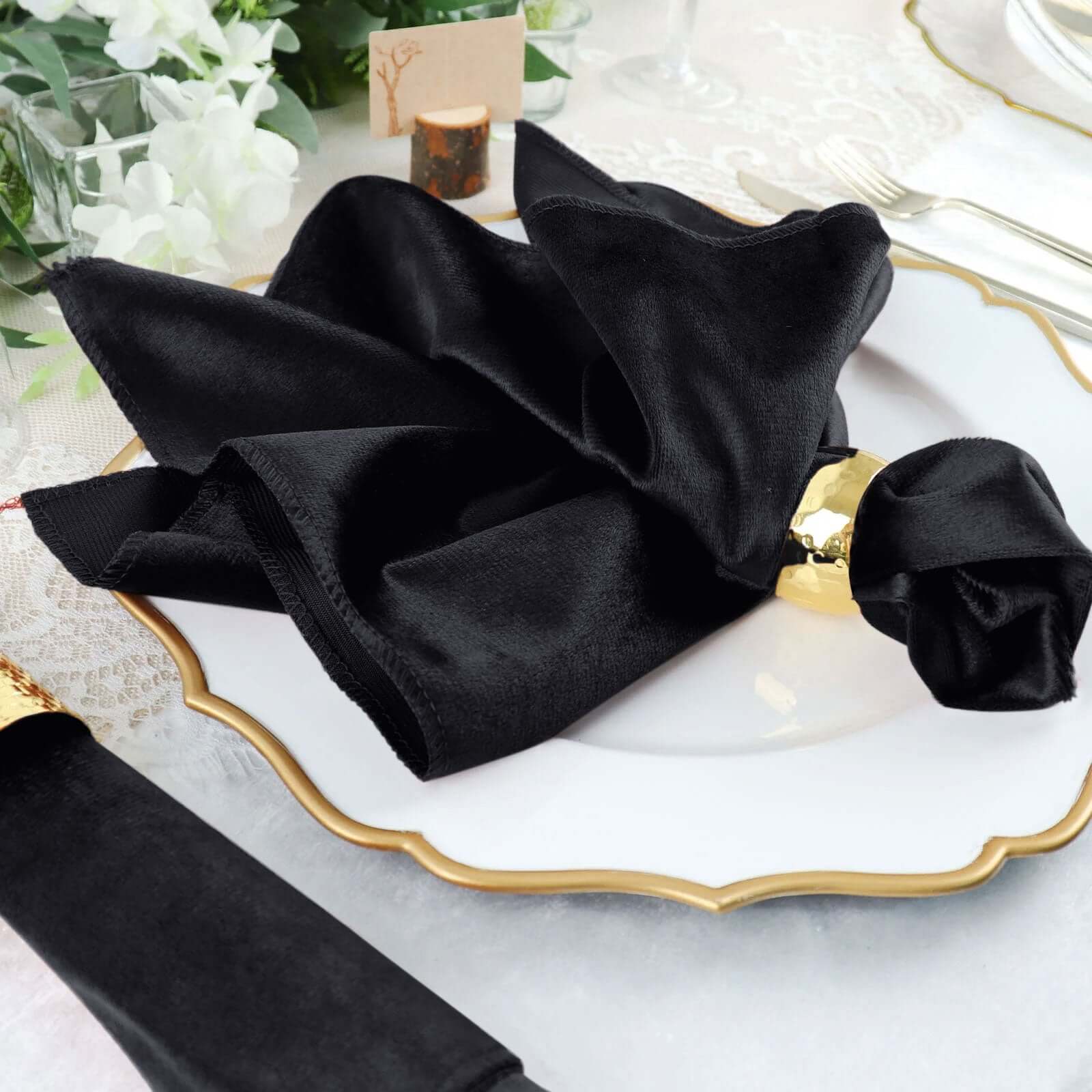 5 Pack Premium Velvet Napkins 20"x20" Black - Soft Sheen Finish Dinner Napkins - Image 2