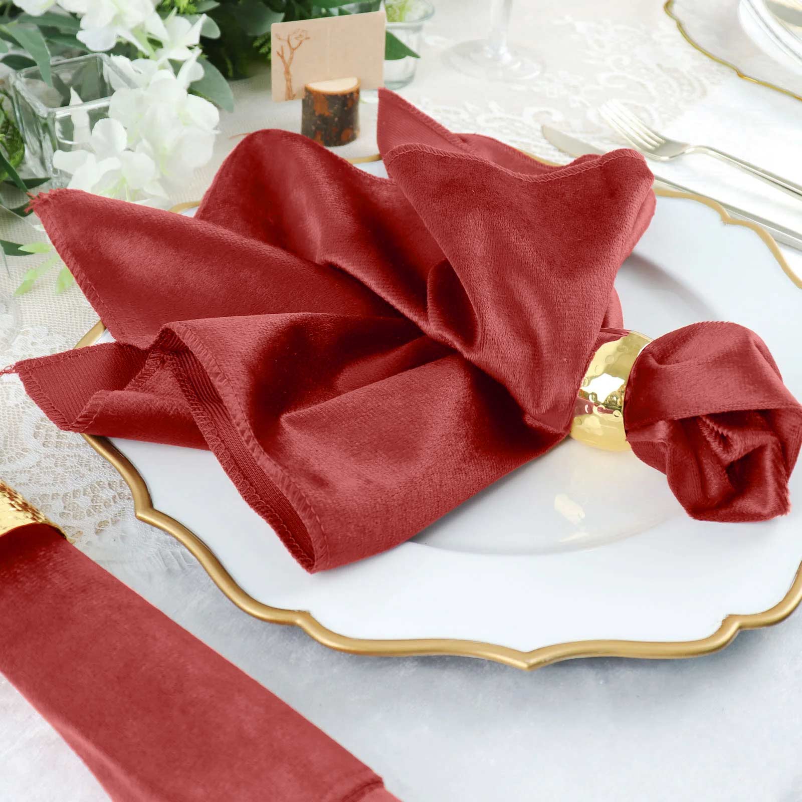5 Pack Premium Velvet Napkins 20"x20" Red - Soft Sheen Finish Dinner Napkins - Image 2