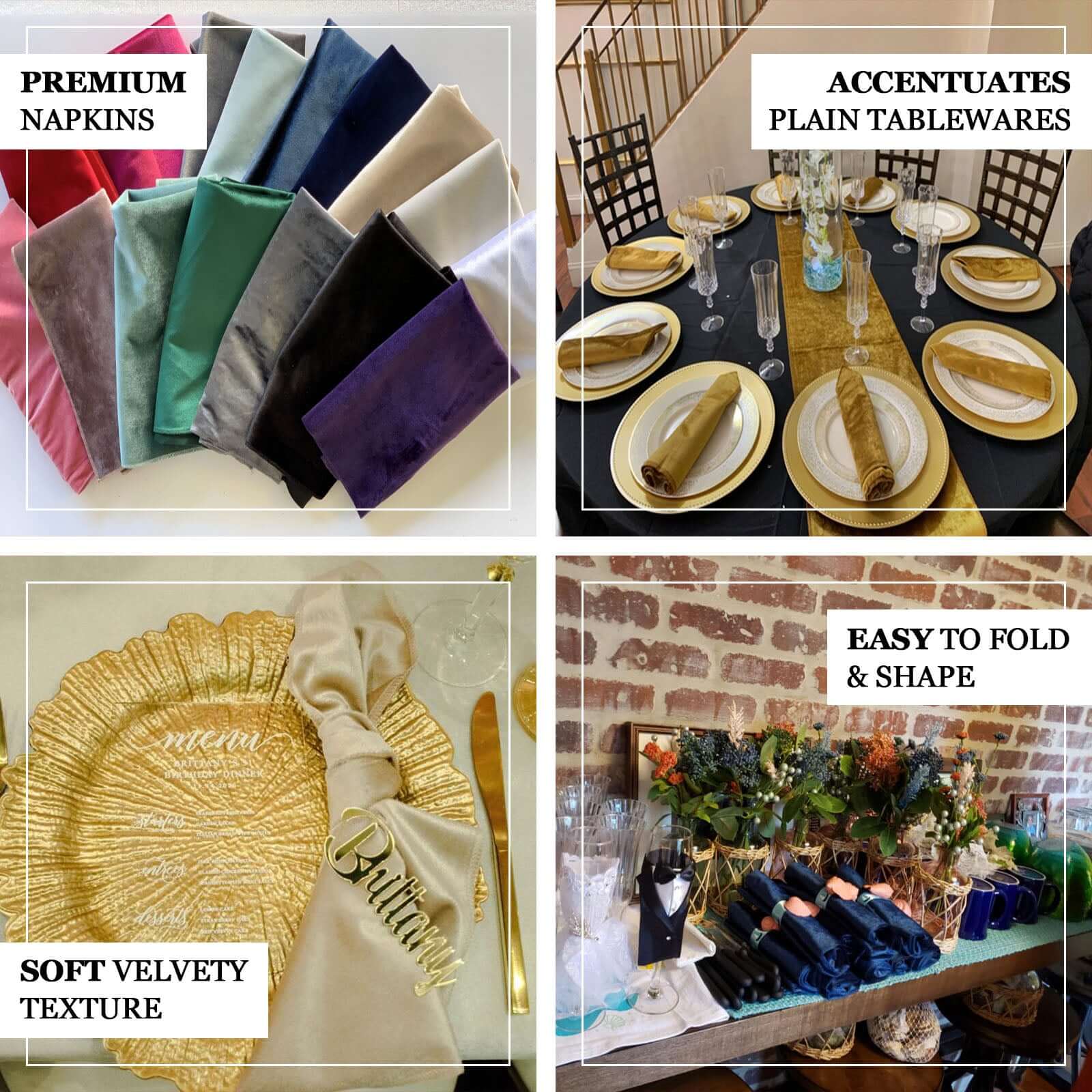 5 Pack Premium Velvet Napkins 20"x20" Champagne - Soft Sheen Finish Dinner Napkins - Image 5