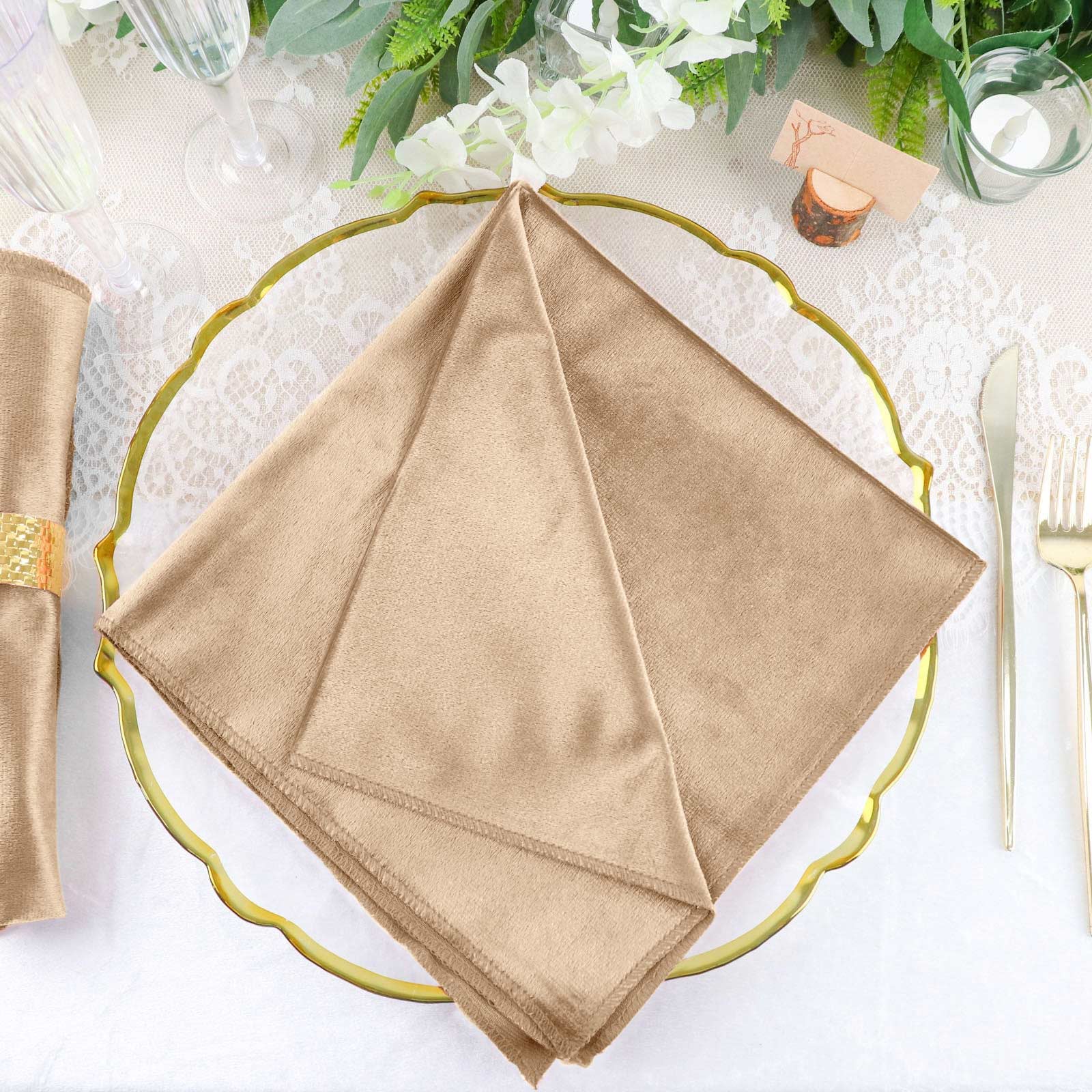 5 Pack Premium Velvet Napkins 20"x20" Champagne - Soft Sheen Finish Dinner Napkins - Image 6