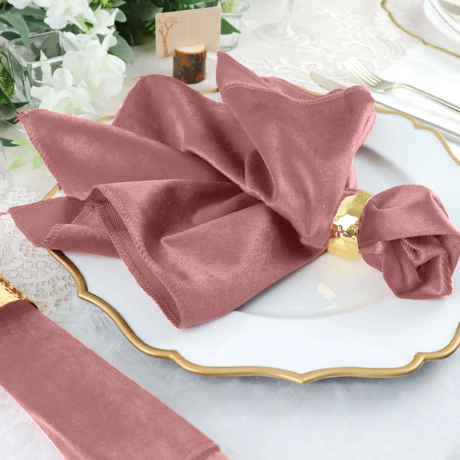5 Pack Premium Velvet Napkins 20"x20" Dusty Rose - Soft Sheen Finish Dinner Napkins - Image 2