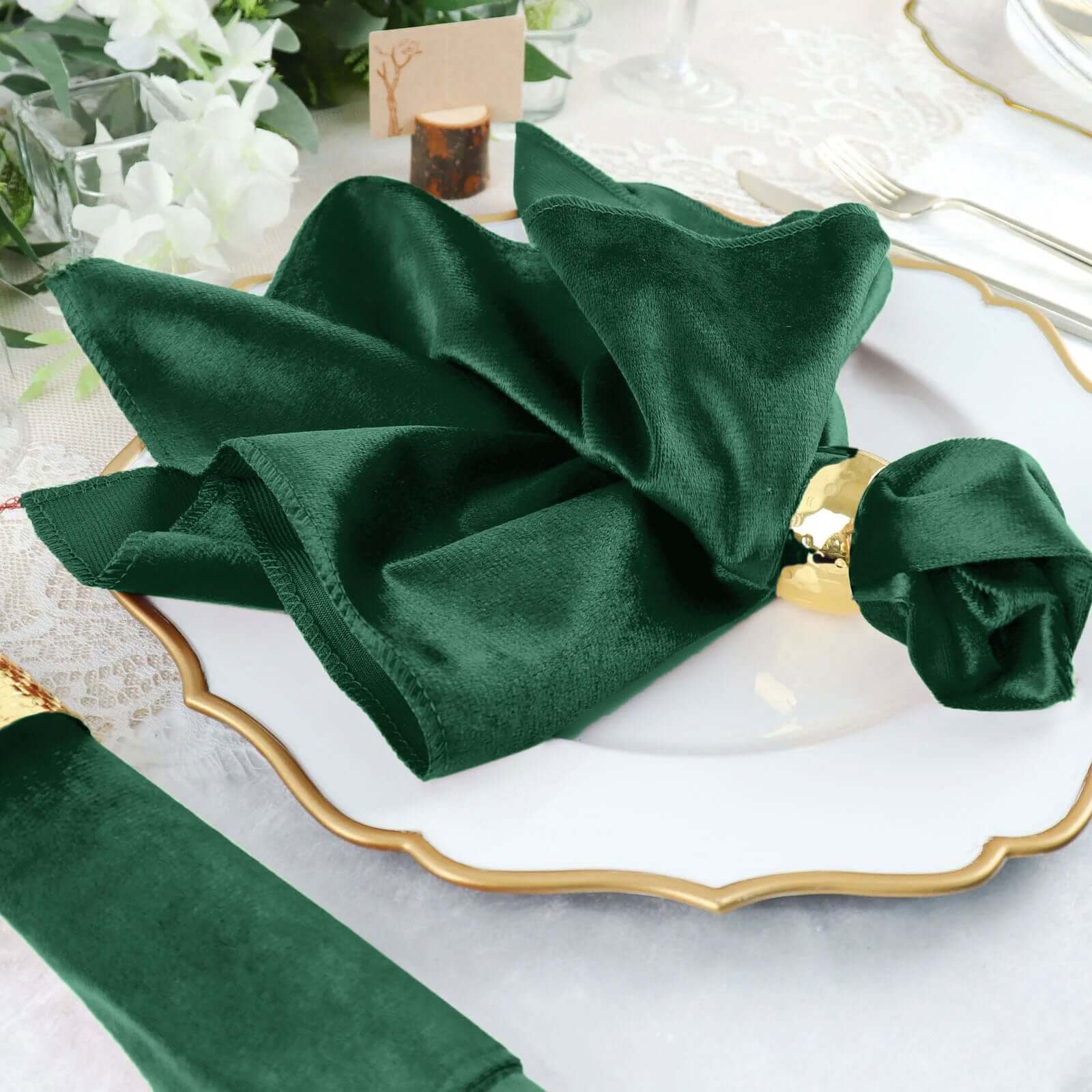 5 Pack Premium Velvet Napkins 20"x20" Hunter Emerald Green - Soft Sheen Finish Dinner Napkins - Image 2