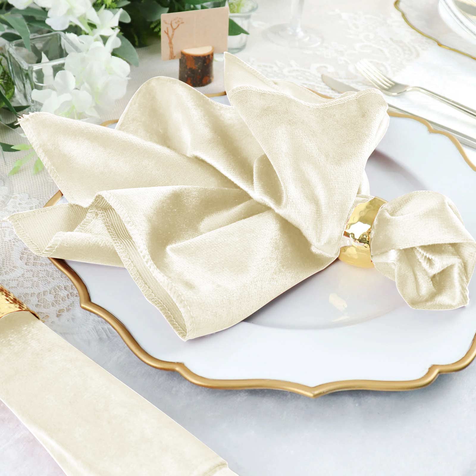 5 Pack Premium Velvet Napkins 20"x20" Ivory - Soft Sheen Finish Dinner Napkins - Image 2