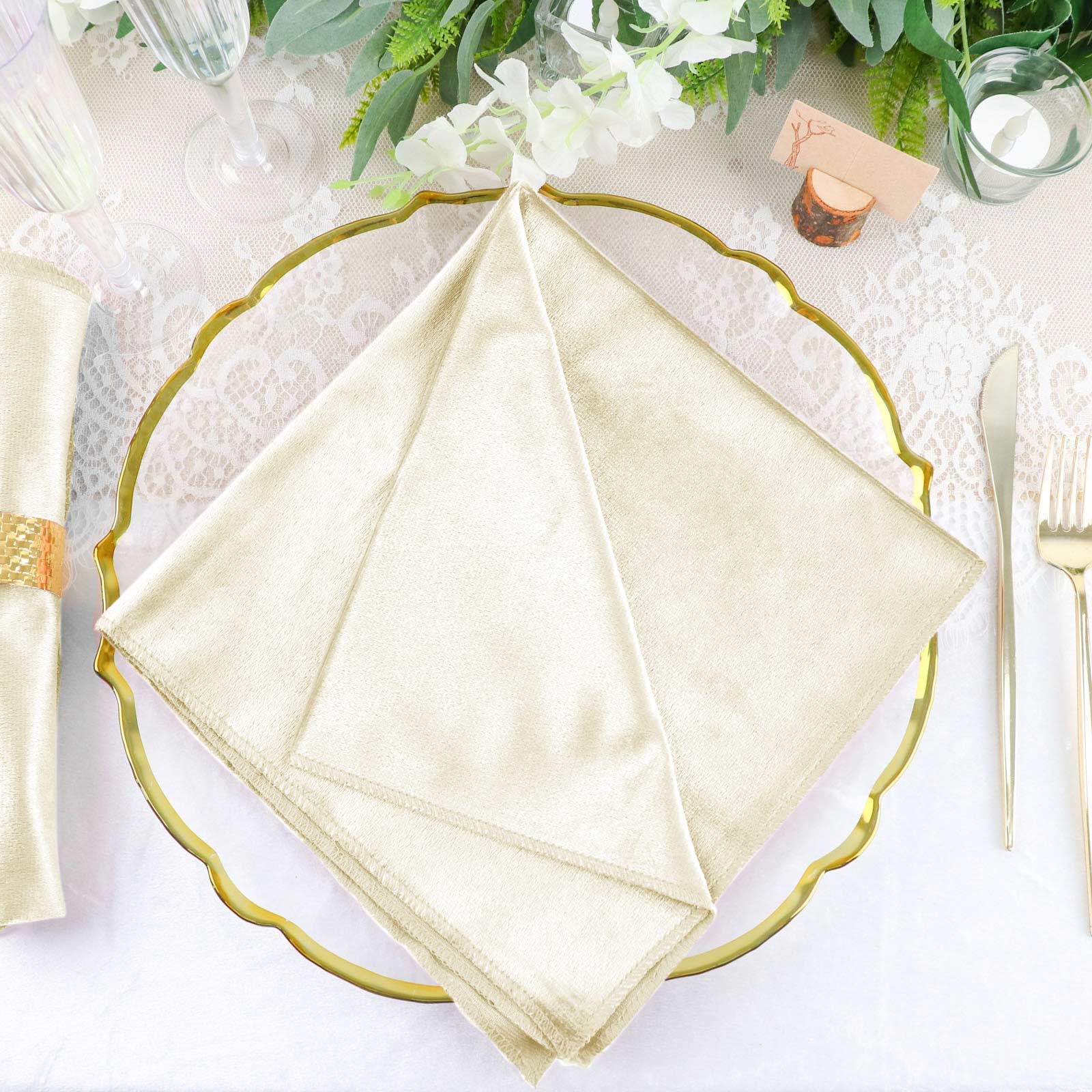 5 Pack Premium Velvet Napkins 20"x20" Ivory - Soft Sheen Finish Dinner Napkins - Image 3