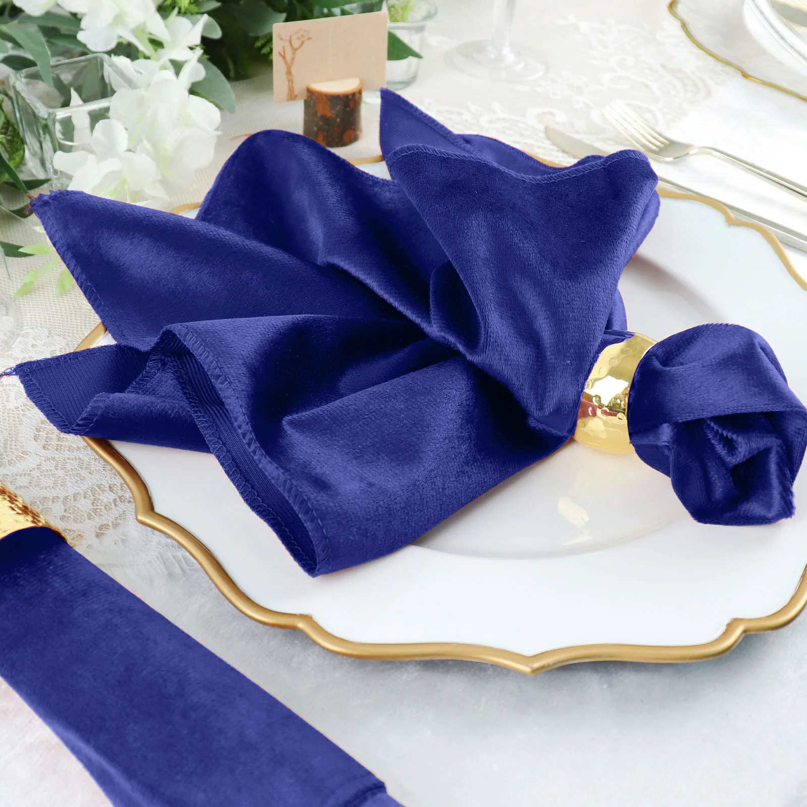 5 Pack Premium Velvet Napkins 20"x20" Royal Blue - Soft Sheen Finish Dinner Napkins - Image 2