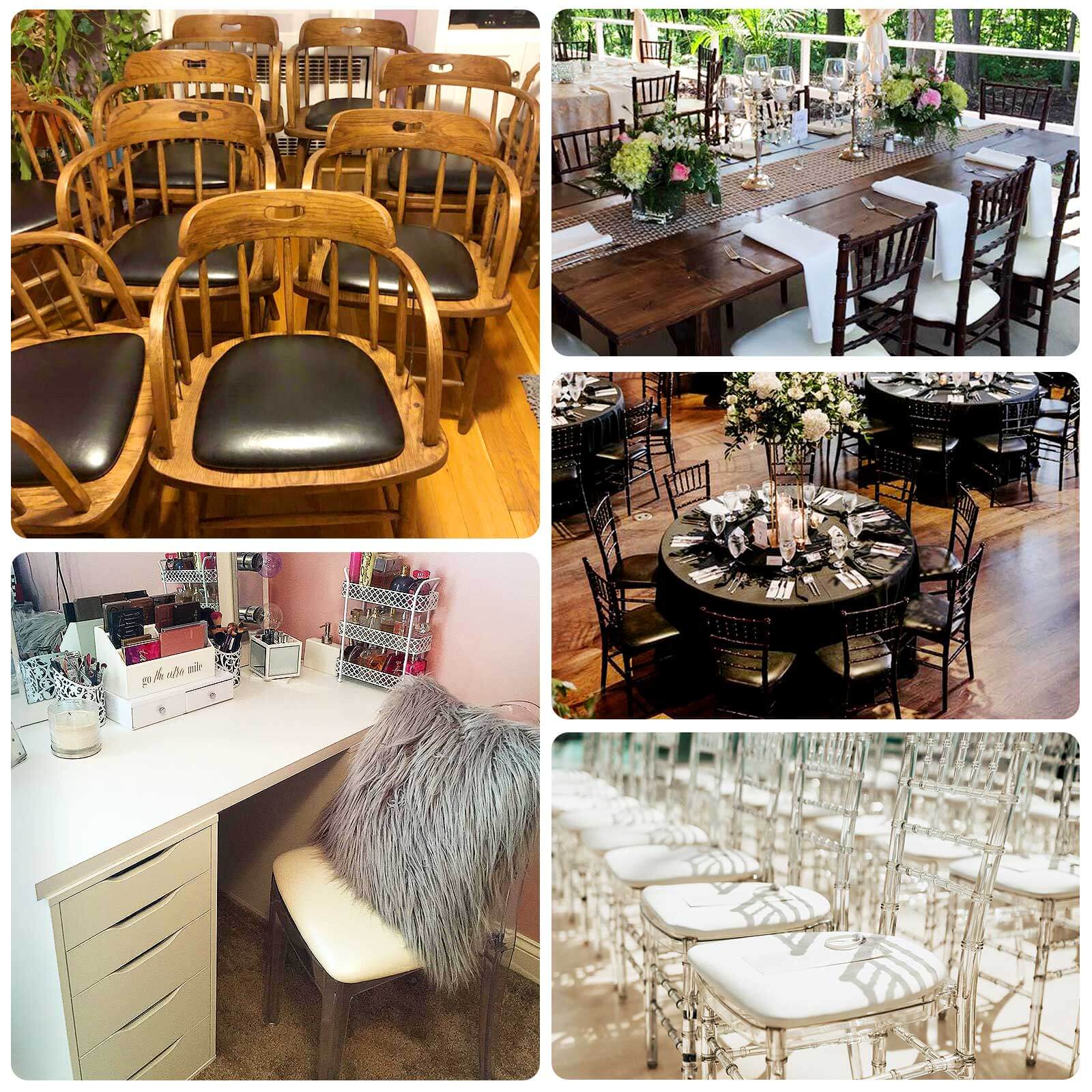 5 Pack PU Leather Chiavari Chair Cushion Pads with Wood Backing Black 1.5" Thick - Tie-Less Non-Slip Design for Dining Chairs 16" - Image 5