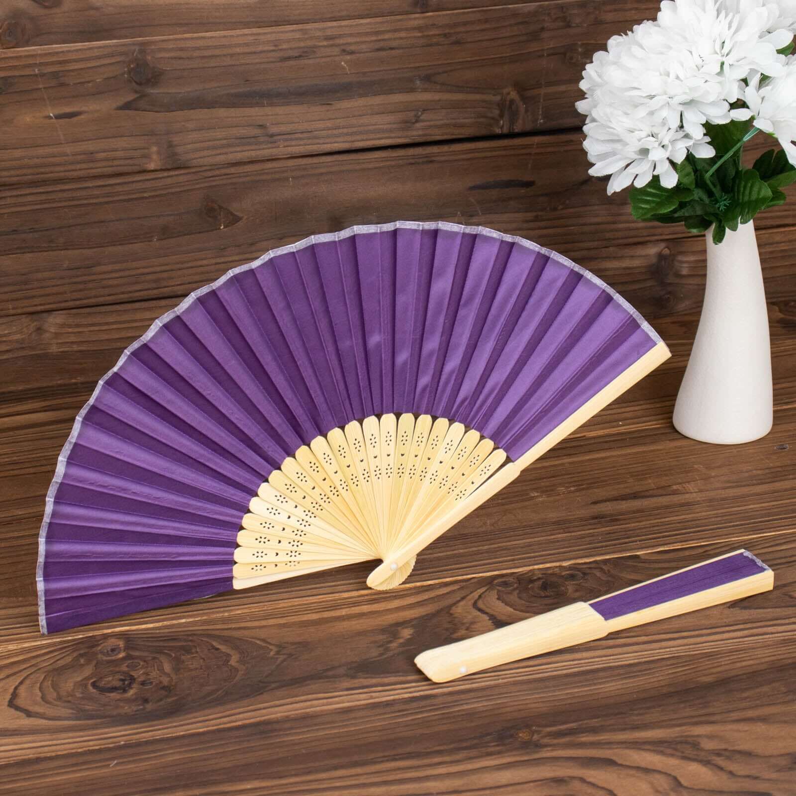 5 Pack Purple Asian Silk Folding Fans Party Favors, Oriental Folding Fan Favors - Image 2