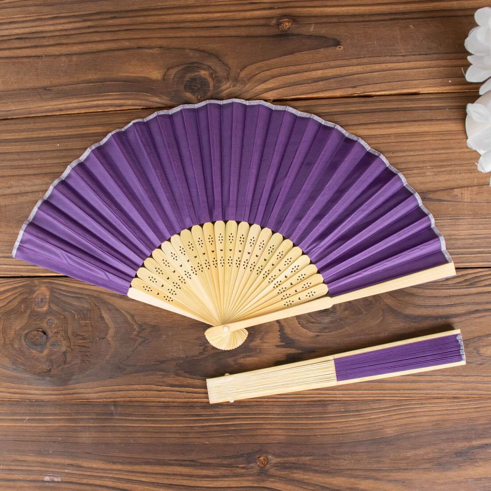 5 Pack Purple Asian Silk Folding Fans Party Favors, Oriental Folding Fan Favors - Image 6