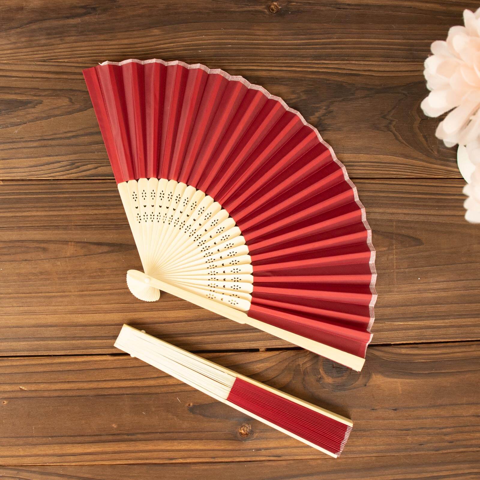 5 Pack Red Asian Silk Folding Fans Party Favors, Oriental Folding Fan Favors - Image 2