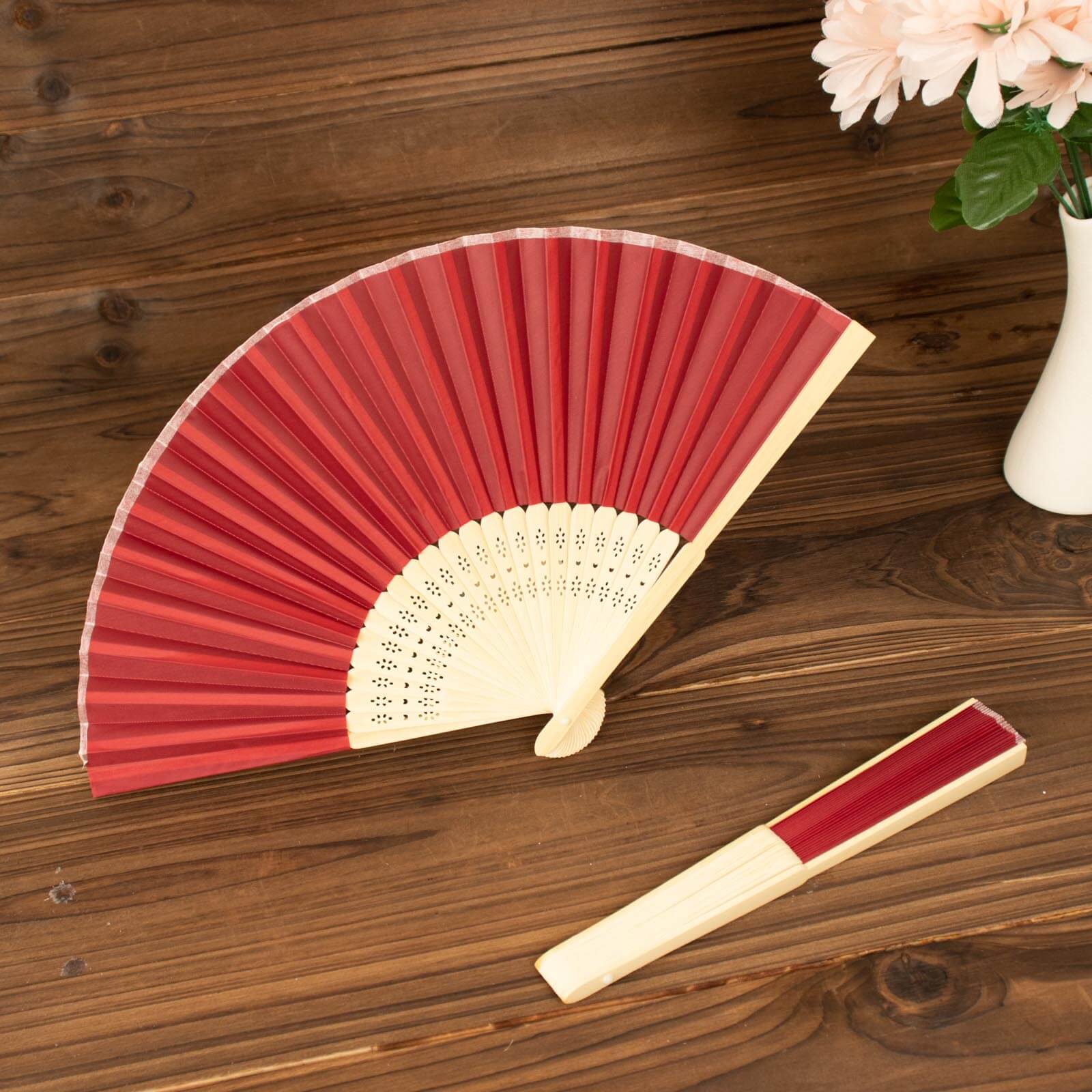 5 Pack Red Asian Silk Folding Fans Party Favors, Oriental Folding Fan Favors - Image 6