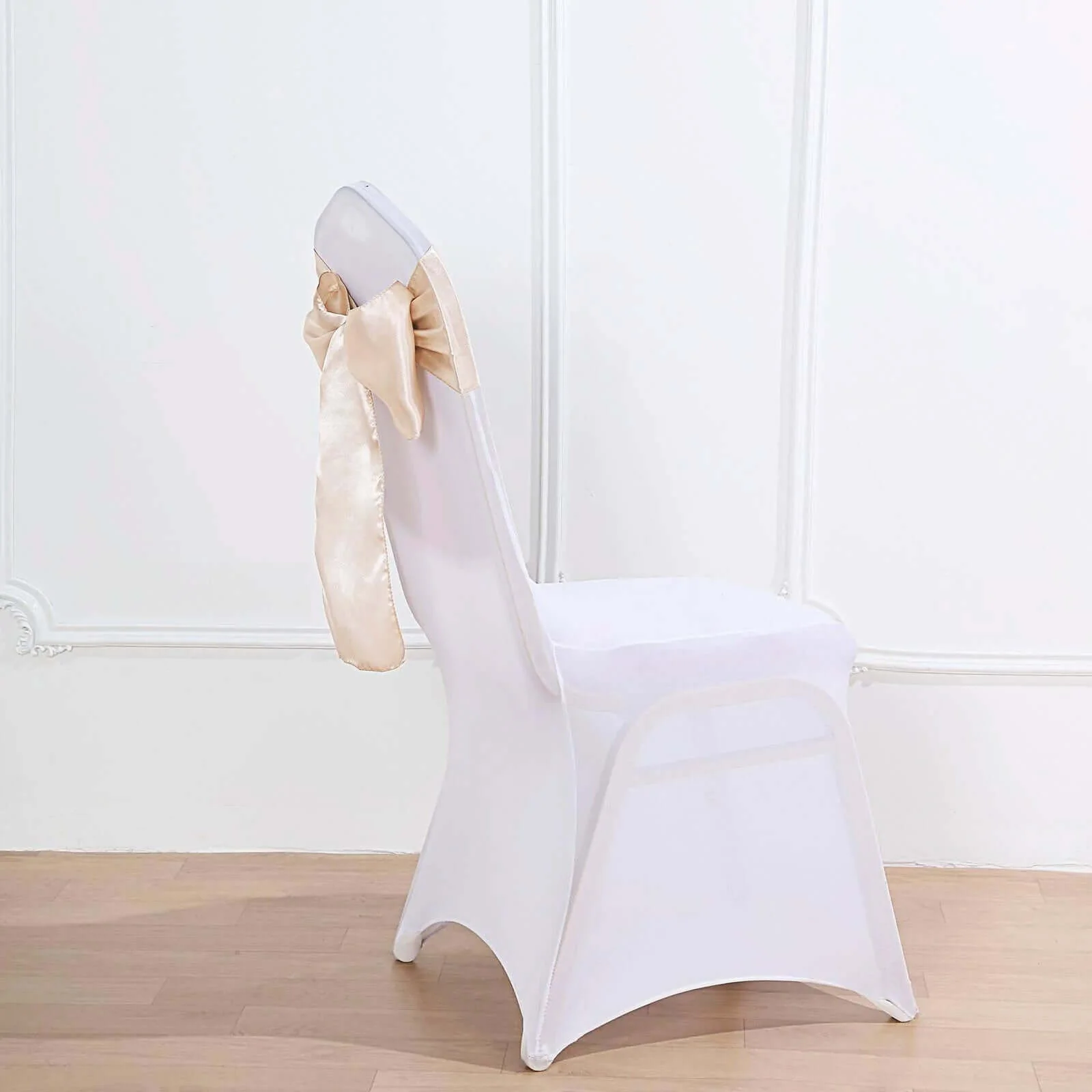 5 Pack Satin Chair Sashes 6"x106" Beige - Reusable Chair Bows with Smooth Finish - Image 10