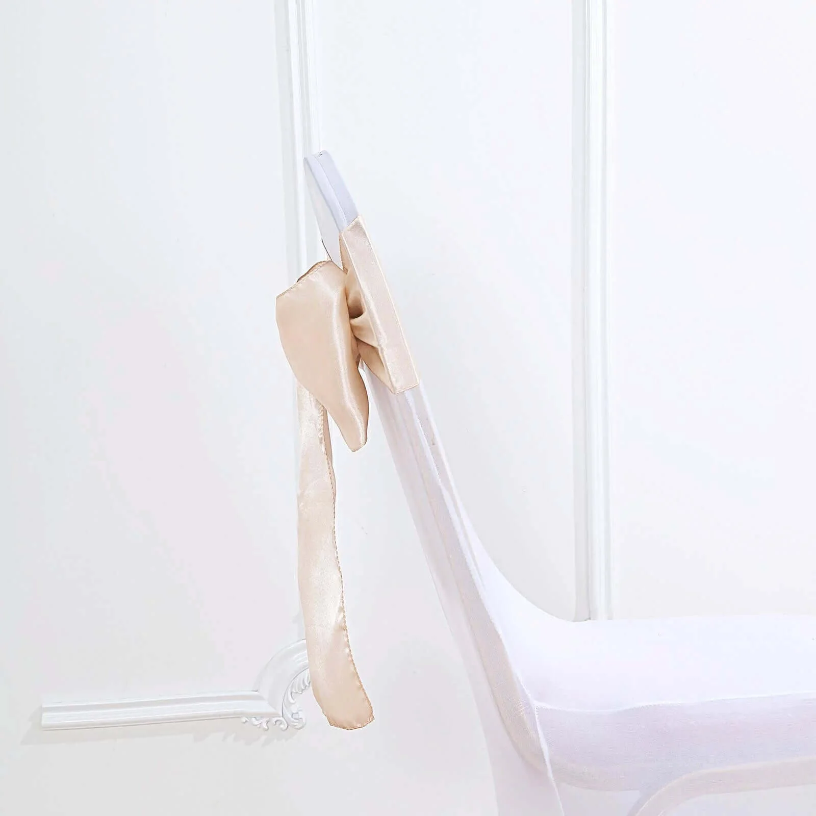 5 Pack Satin Chair Sashes 6"x106" Beige - Reusable Chair Bows with Smooth Finish - Image 7