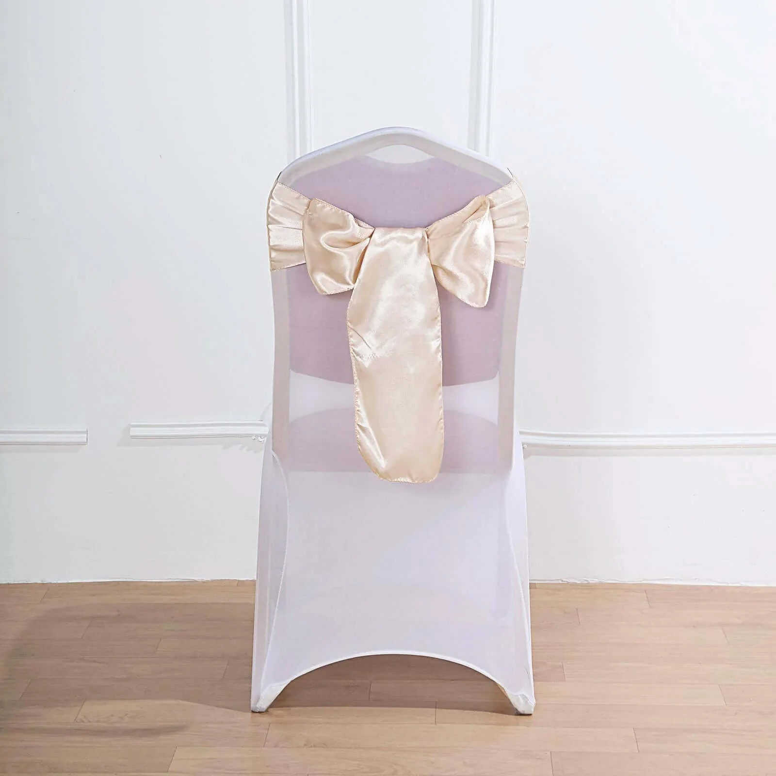 5 Pack Satin Chair Sashes 6"x106" Beige - Reusable Chair Bows with Smooth Finish - Image 8
