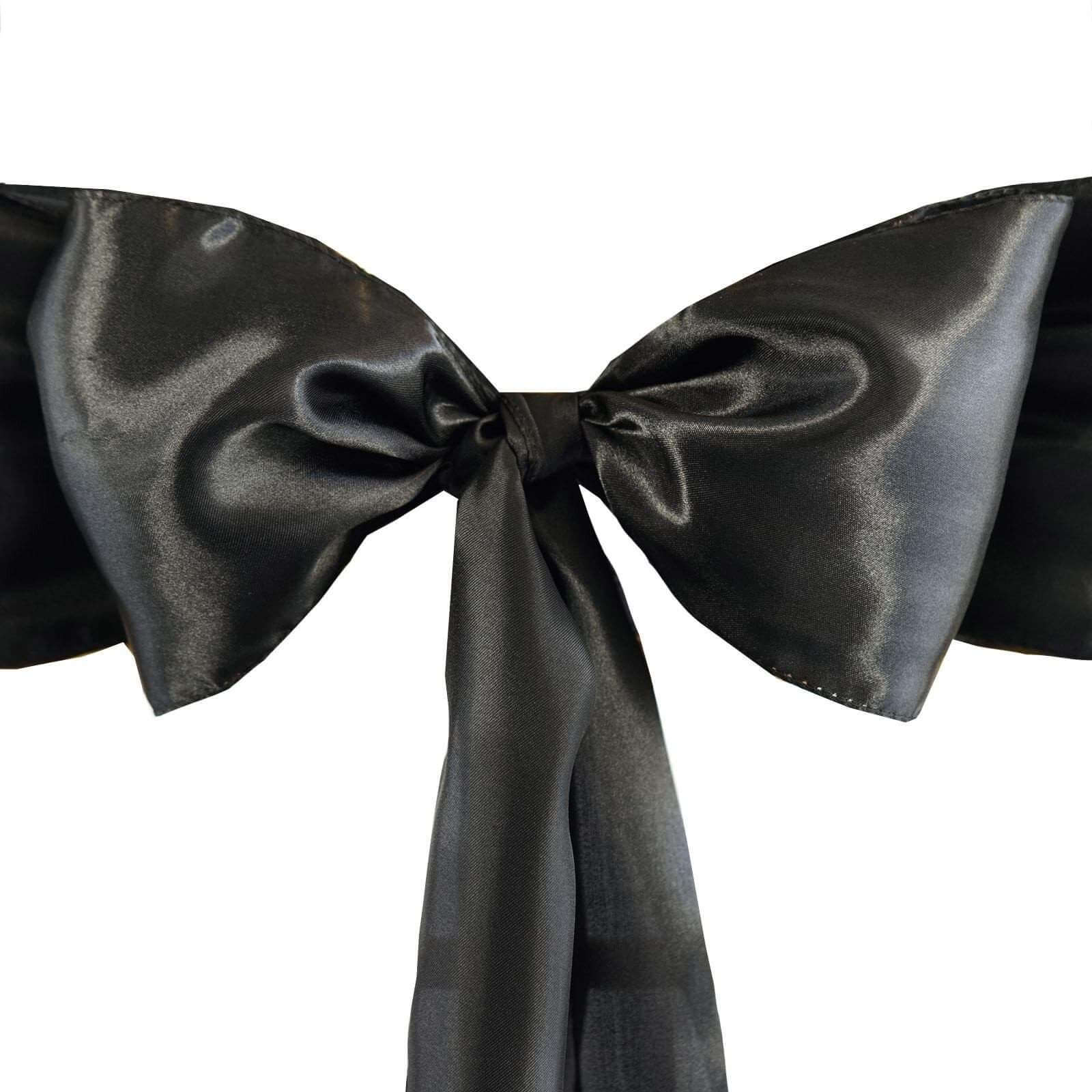 5 Pack Satin Chair Sashes 6"x106" Black - Reusable Chair Bows with Smooth Luxurious Finish for Weddings & Banquets - Image 3