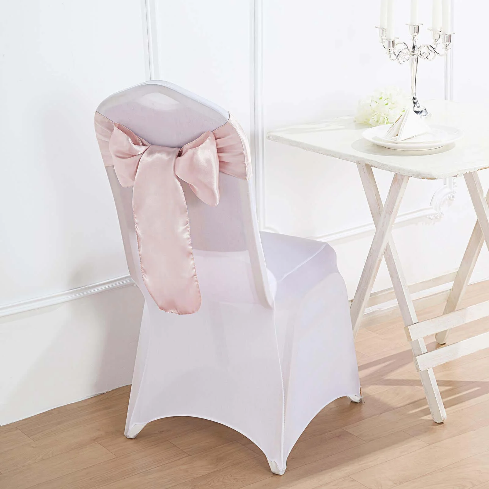 5 Pack Satin Chair Sashes 6"x106" Blush - Reusable Chair Bows with Smooth Finish - Image 3